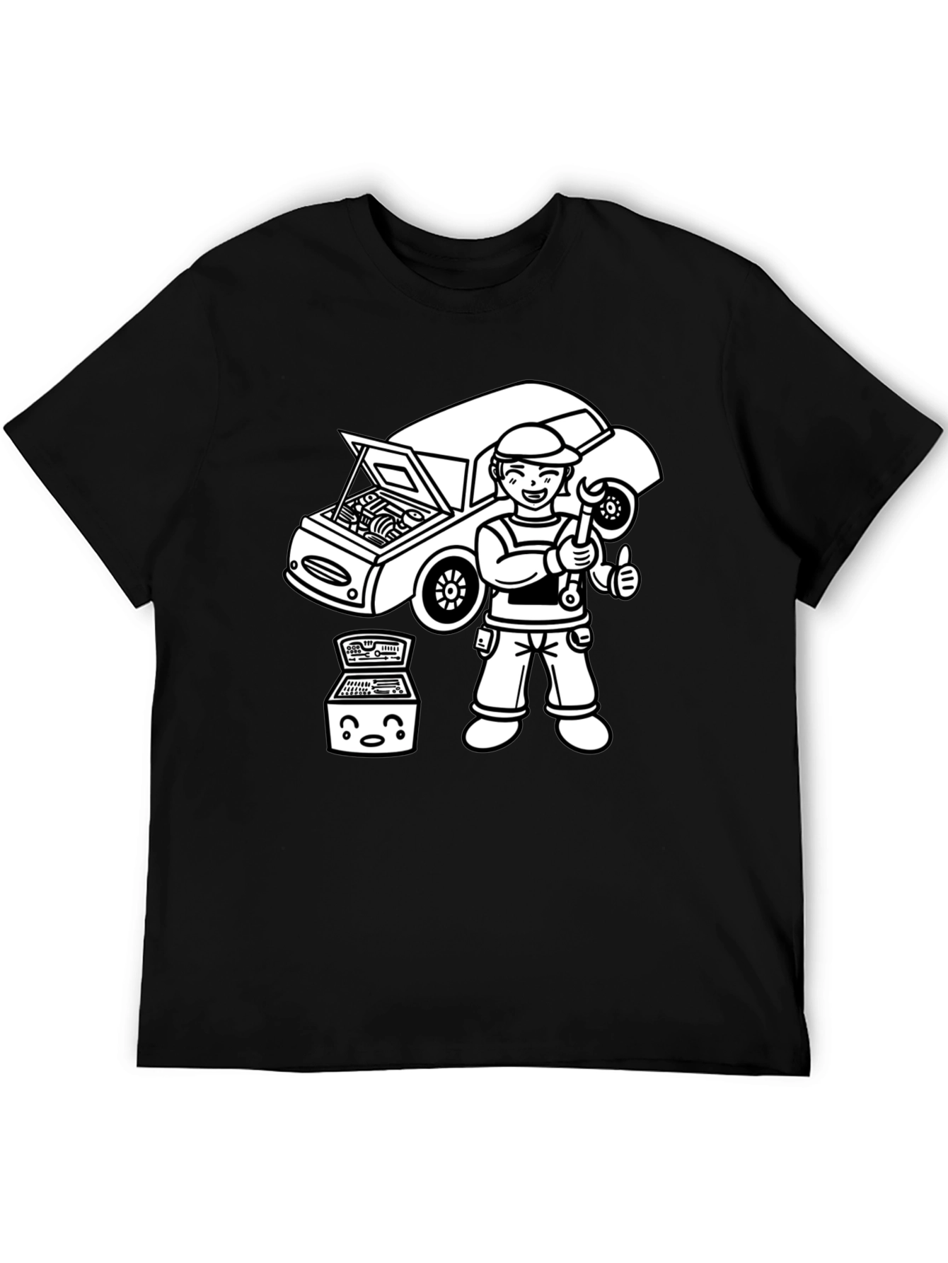 Mechanic Cartoon T-Shirt - Black Graphic Tee