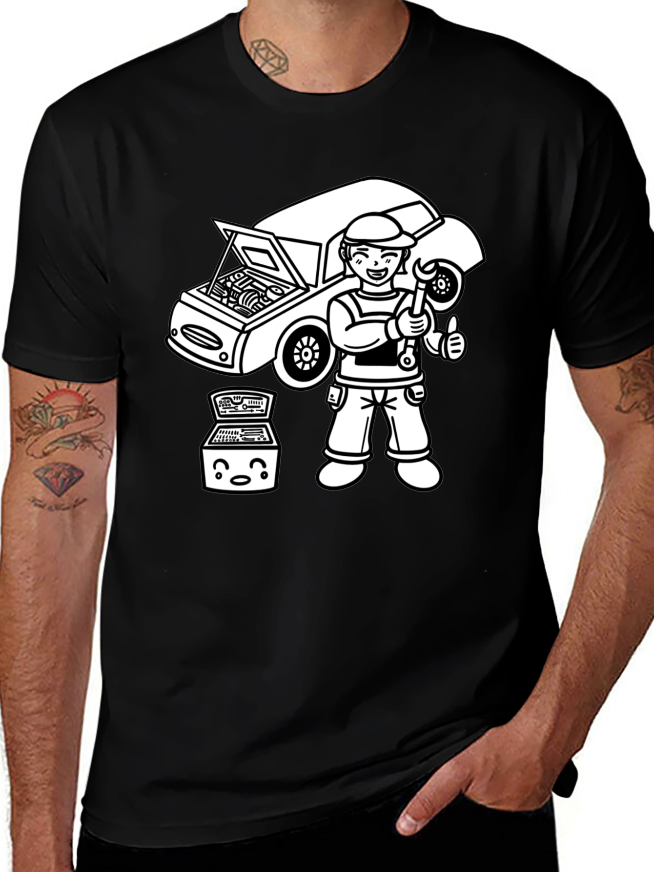 Mechanic Cartoon T-Shirt - Black Graphic Tee