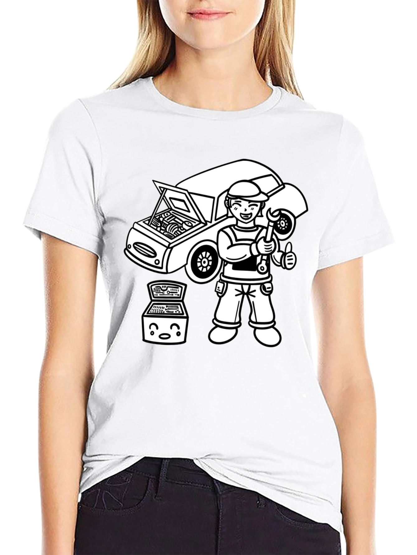 Mechanic Cartoon T-Shirt - Black Graphic Tee