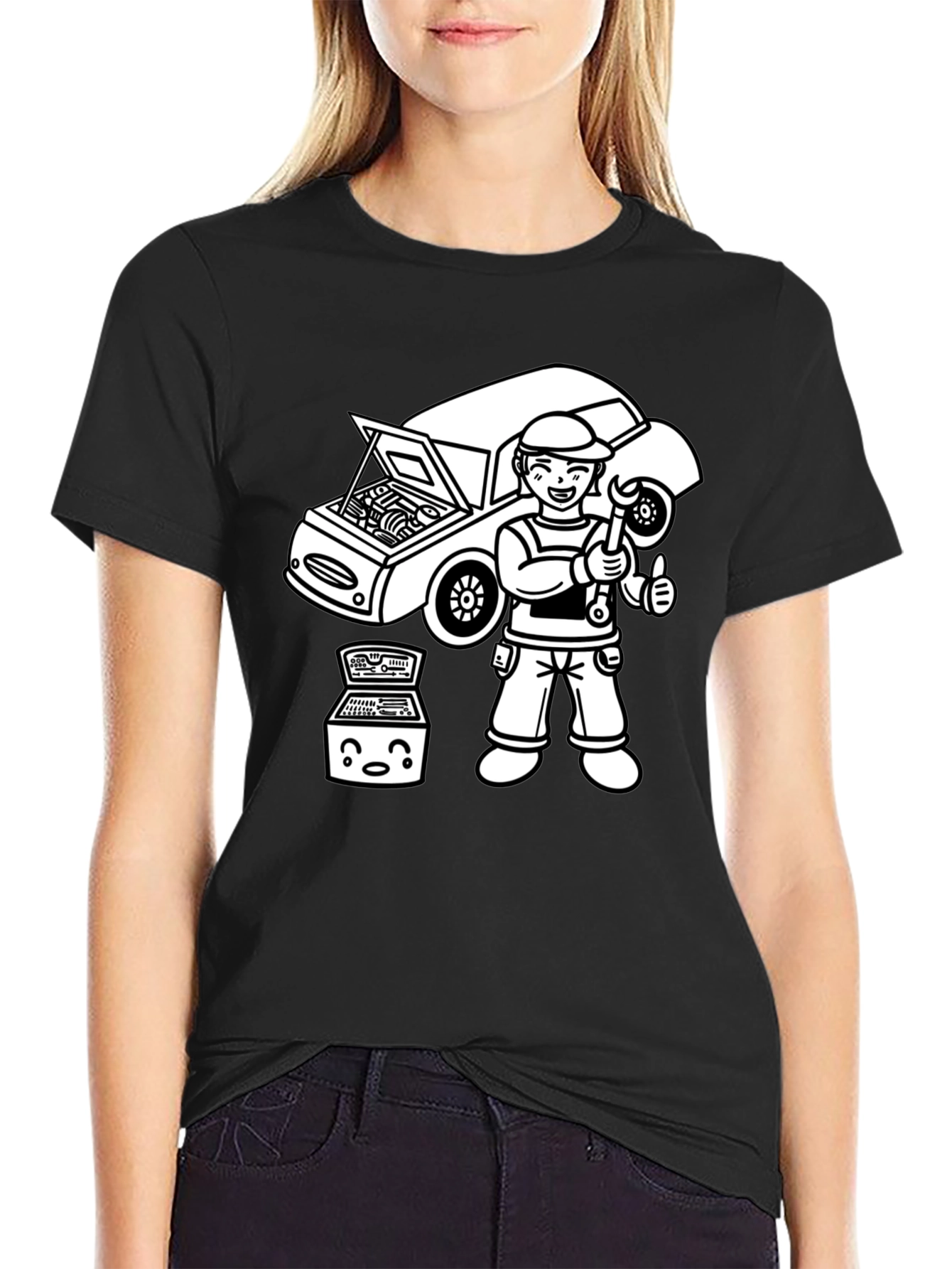 Mechanic Cartoon T-Shirt - Black Graphic Tee