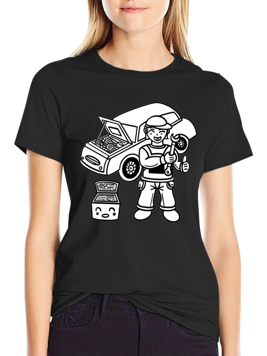 Mechanic Cartoon T-Shirt - Black Graphic Tee
