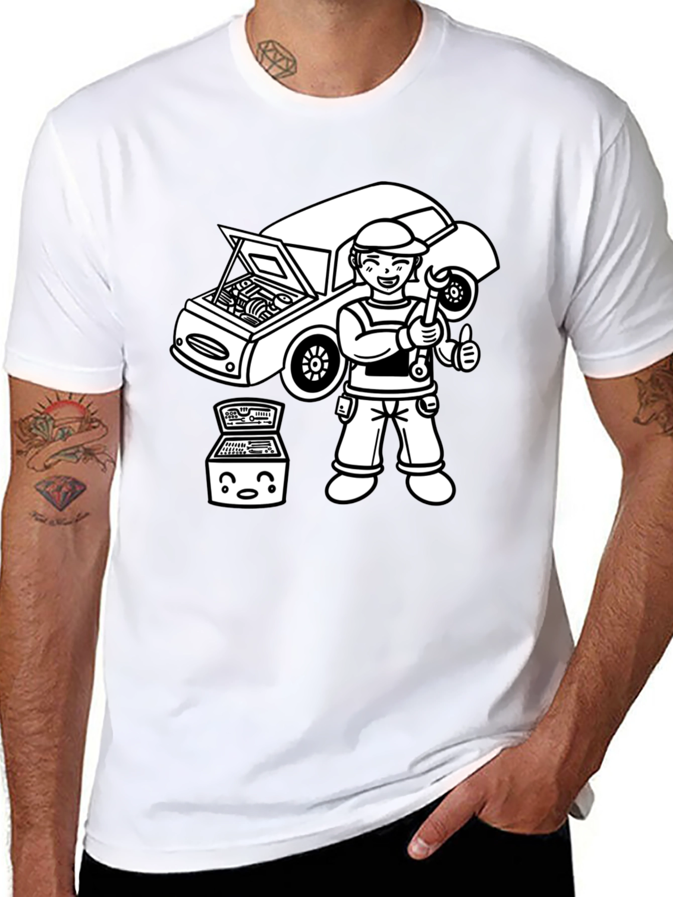 Mechanic Cartoon T-Shirt - Black Graphic Tee