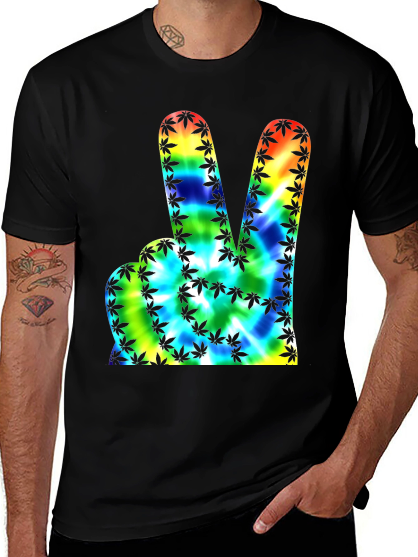 Peace Sign Tie-Dye Marijuana Leaf Graphic Tee