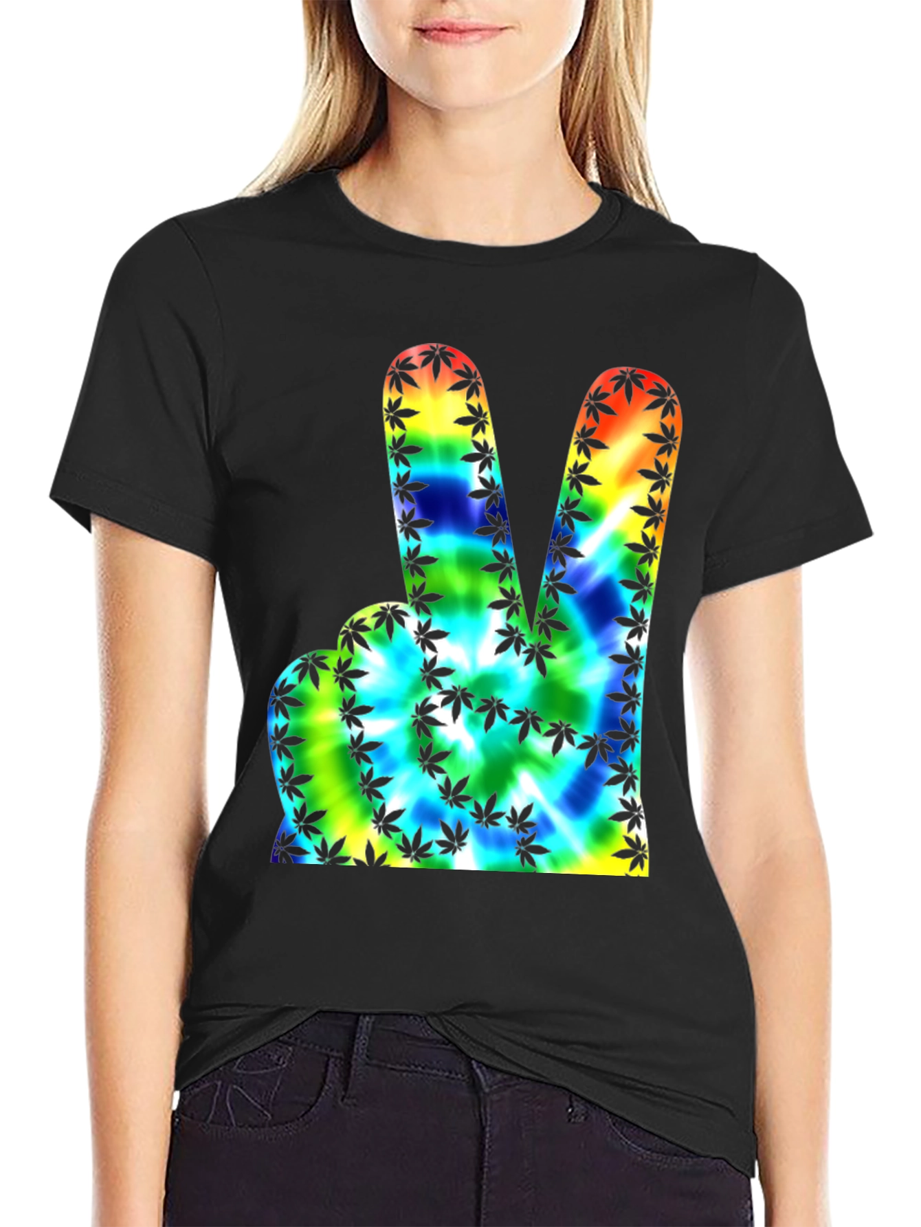 Peace Sign Tie-Dye Marijuana Leaf Graphic Tee