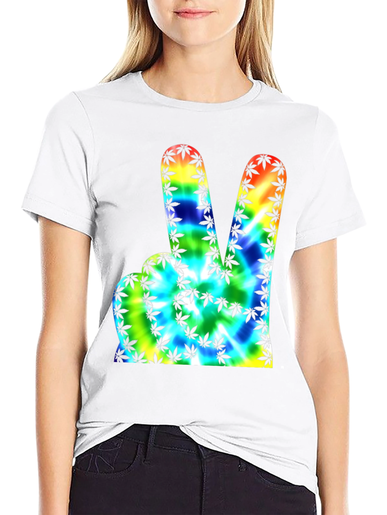 Peace Sign Tie-Dye Marijuana Leaf Graphic Tee