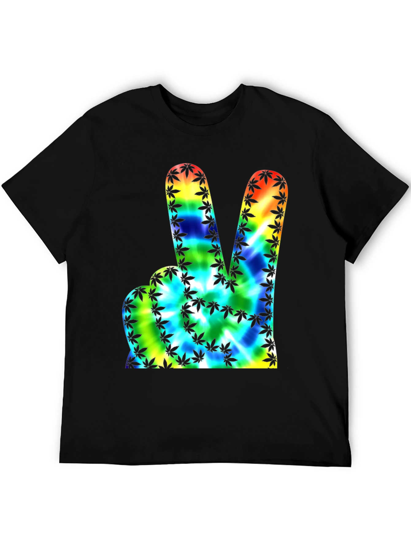 Peace Sign Tie-Dye Marijuana Leaf Graphic Tee