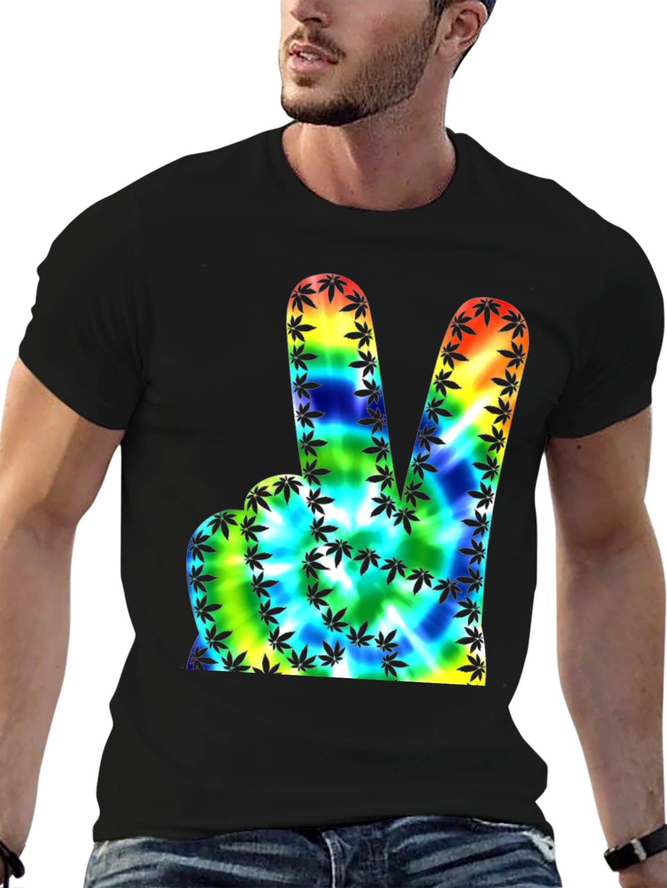 Peace Sign Tie-Dye Marijuana Leaf Graphic Tee