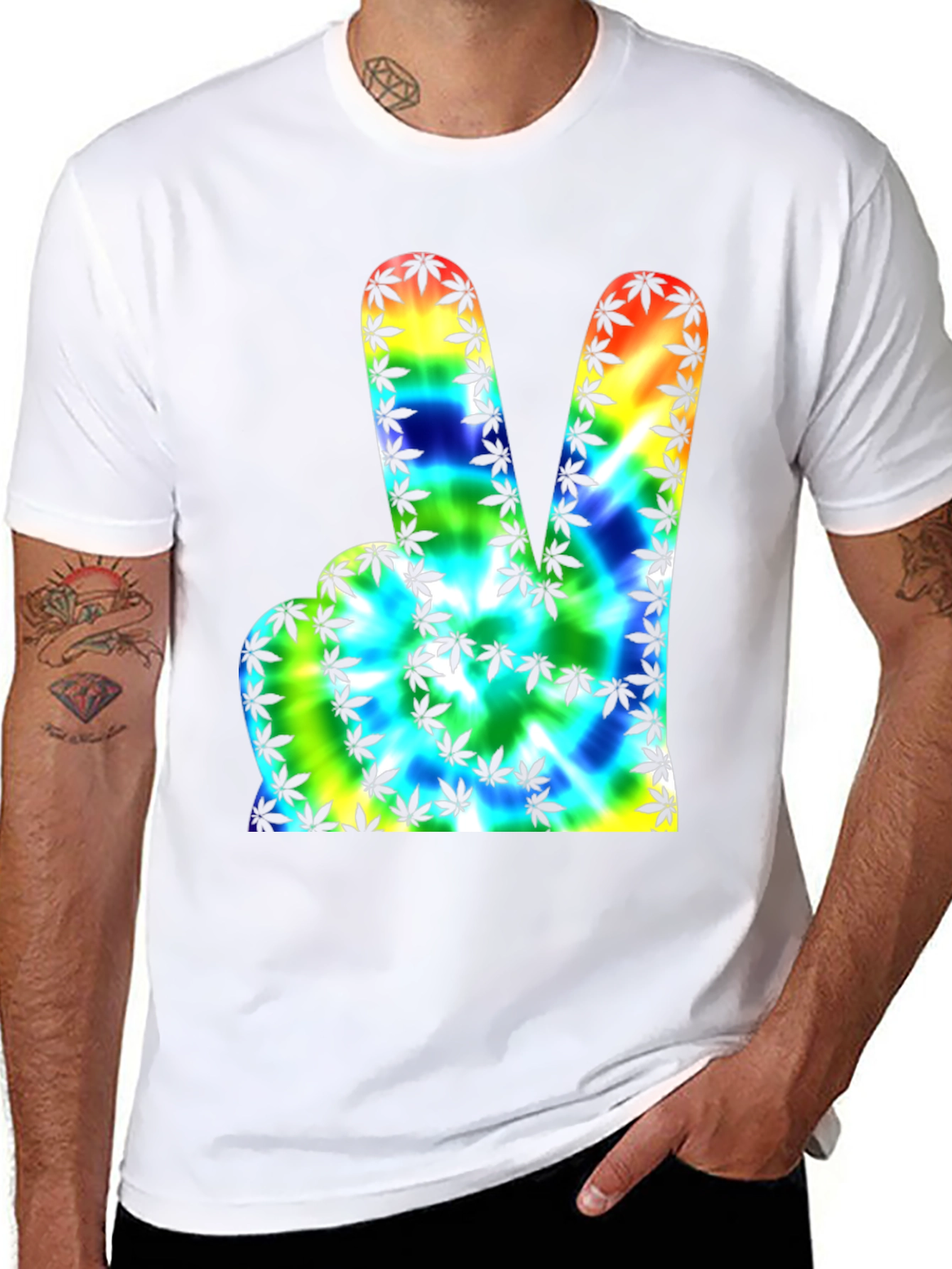 Peace Sign Tie-Dye Marijuana Leaf Graphic Tee