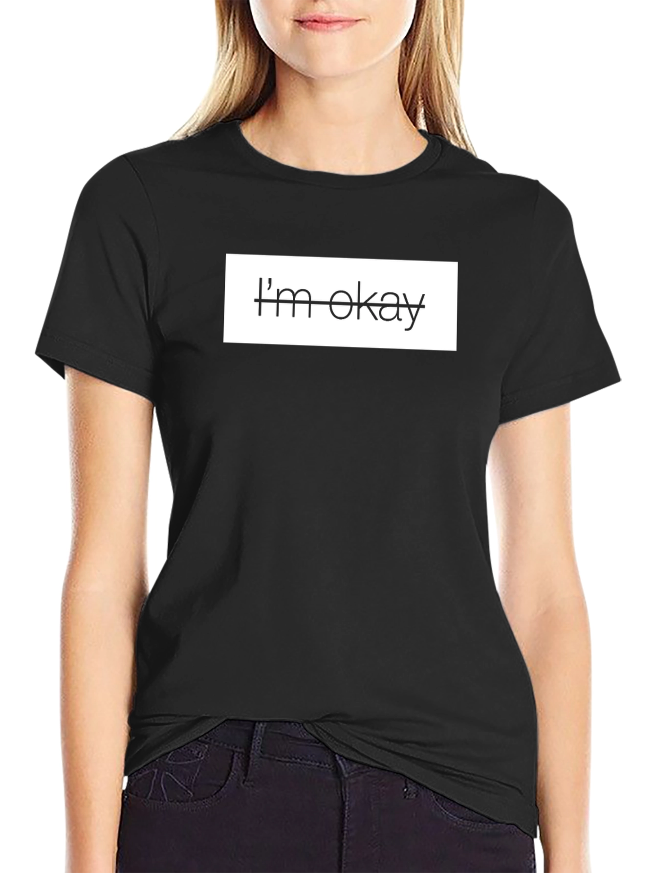 Im Okay Black Graphic Tee Shirt