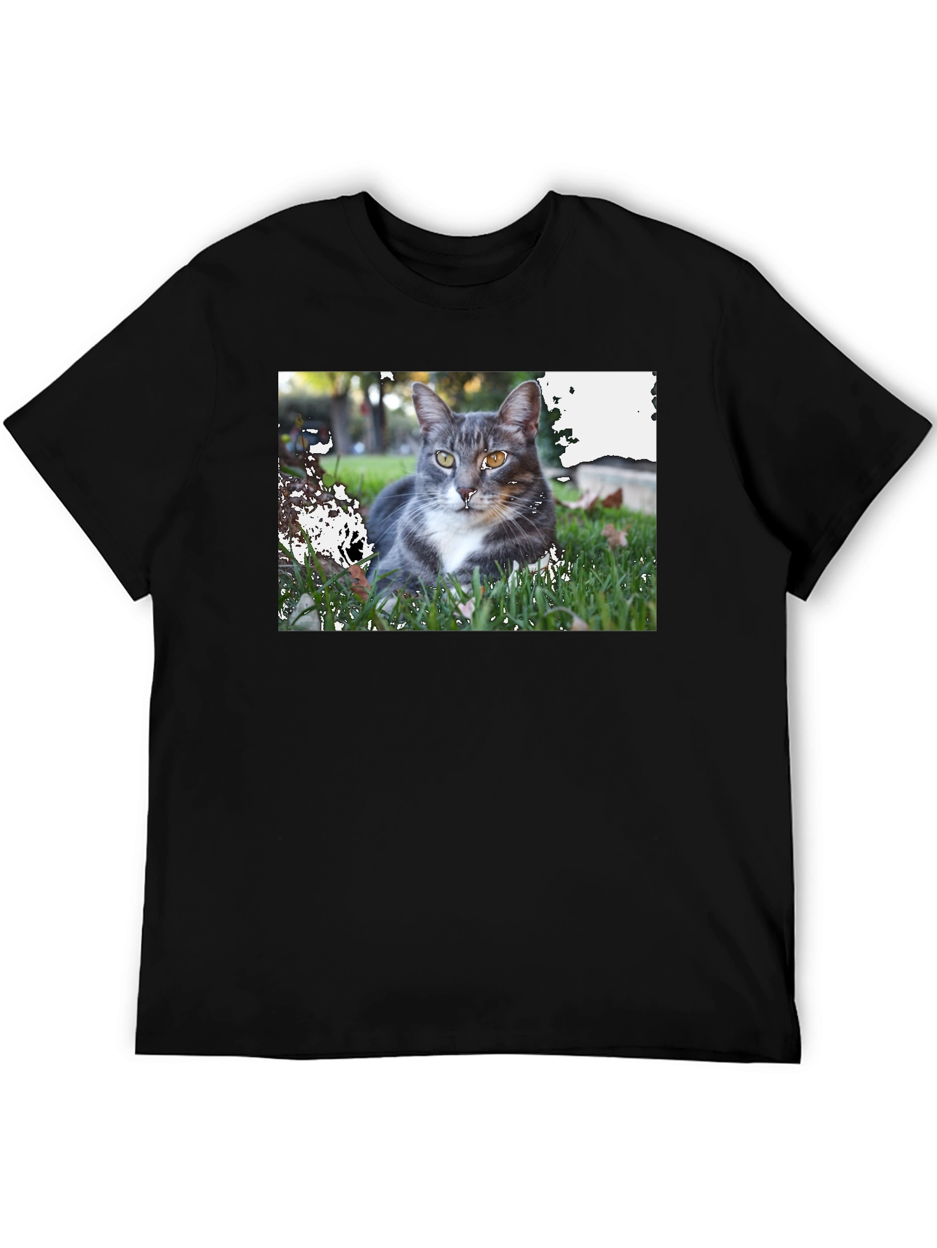 Gray Cat Graphic Tee - Mens Black T-Shirt