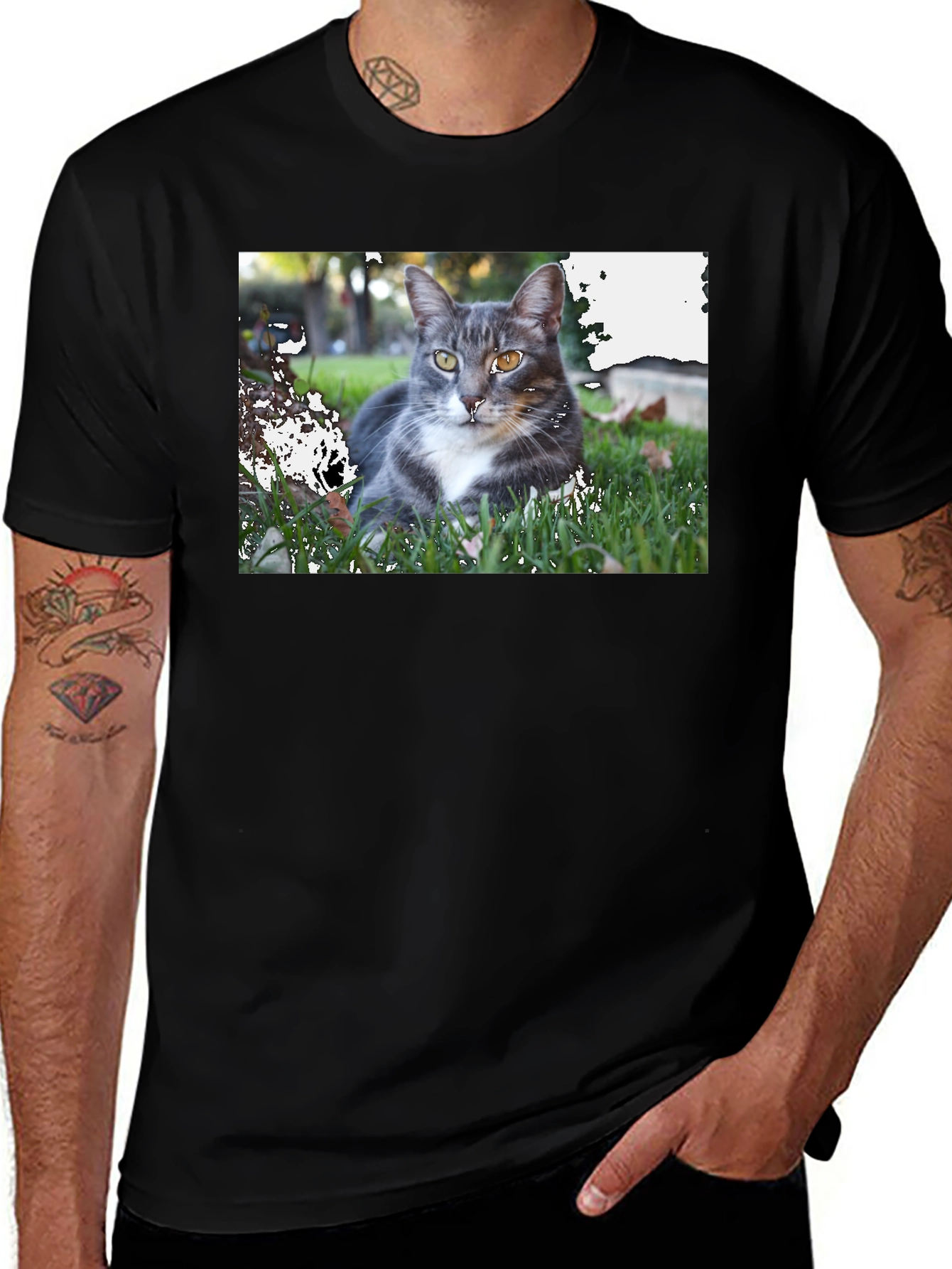 Gray Cat Graphic Tee - Mens Black T-Shirt