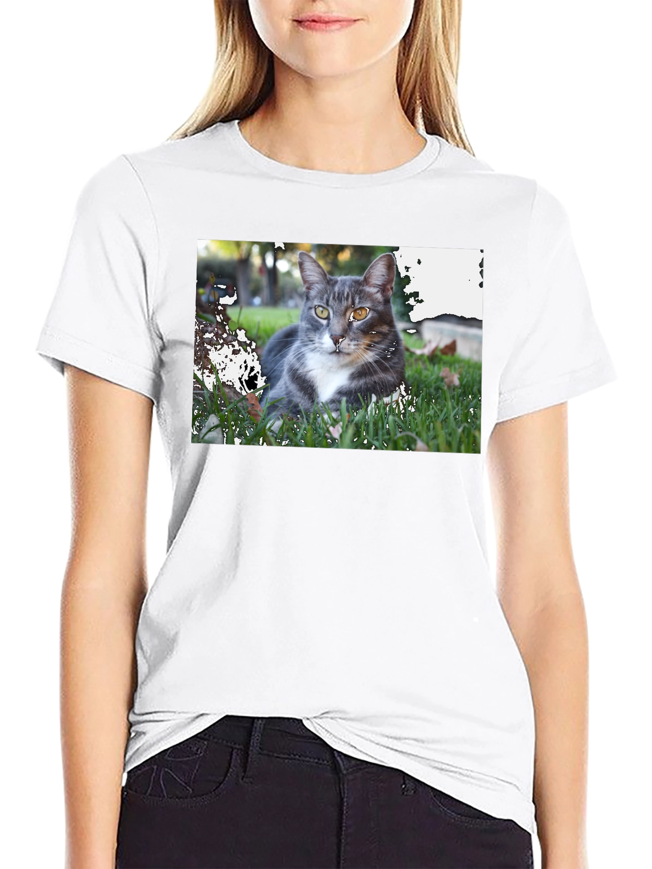 Gray Cat Graphic Tee - Mens Black T-Shirt