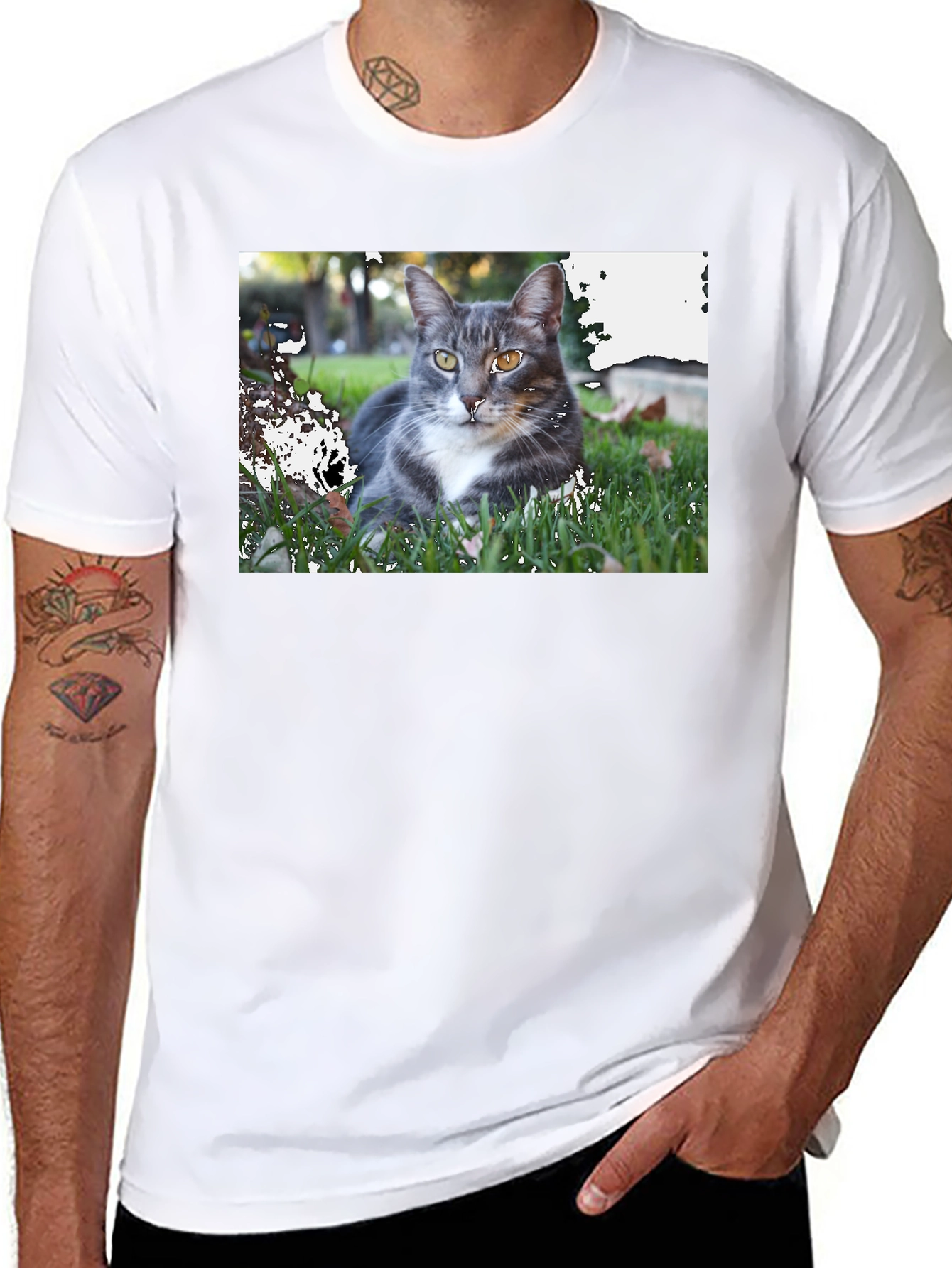 Gray Cat Graphic Tee - Mens Black T-Shirt