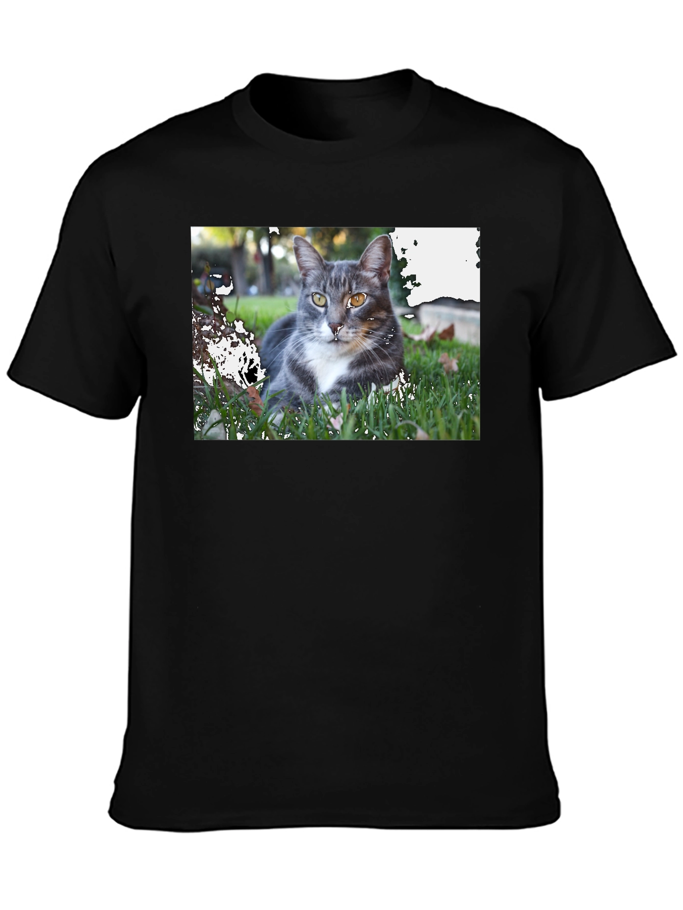 Gray Cat Graphic Tee - Mens Black T-Shirt