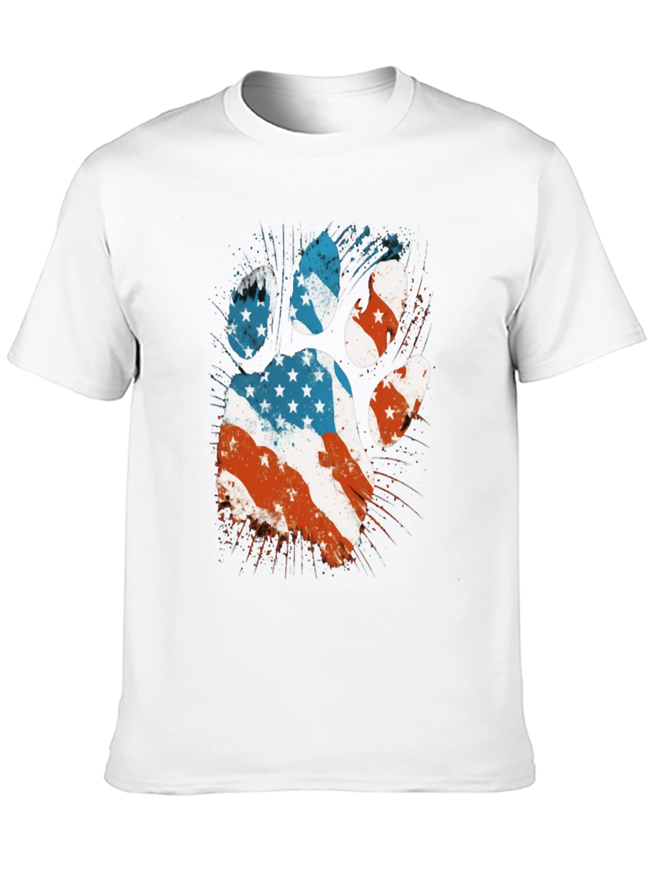 American Flag Paw Print Mens Black T-Shirt