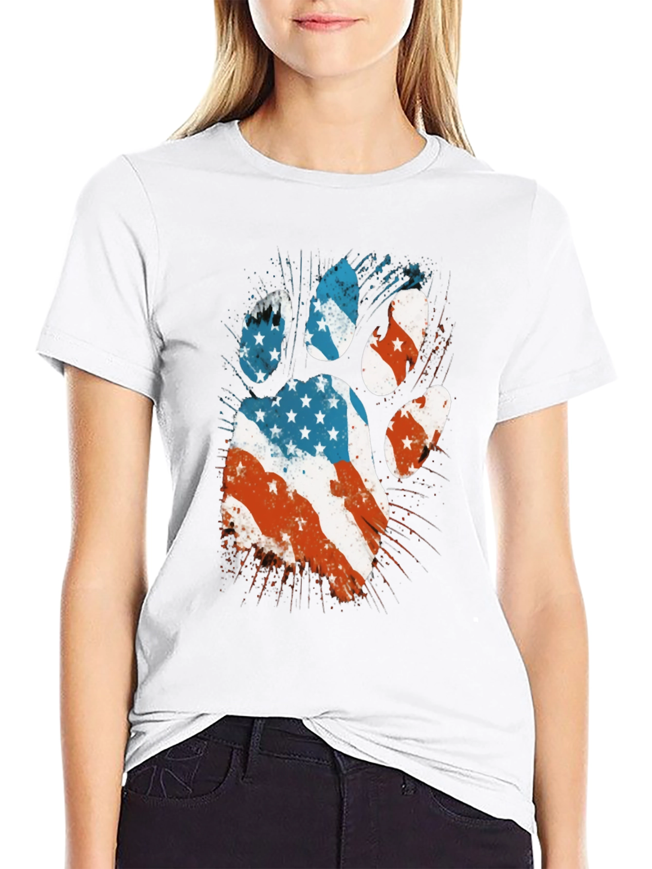 American Flag Paw Print Mens Black T-Shirt