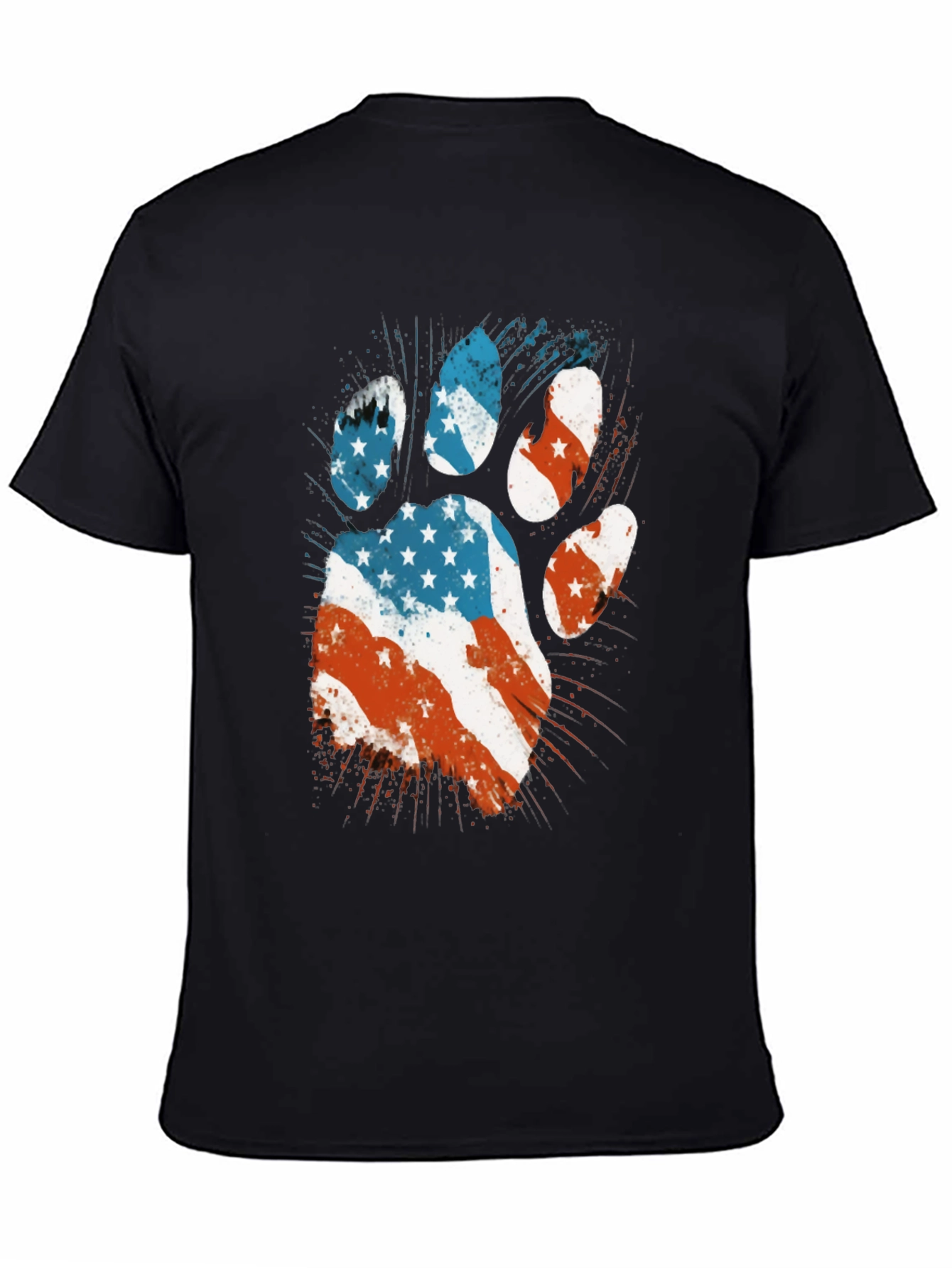 American Flag Paw Print Mens Black T-Shirt