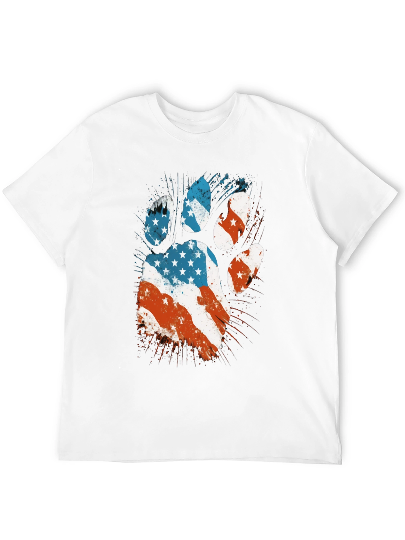 American Flag Paw Print Mens Black T-Shirt