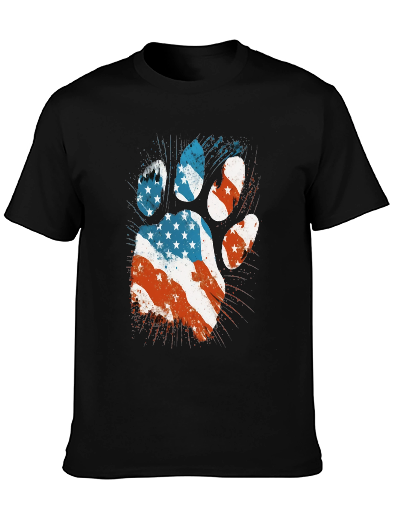 American Flag Paw Print Mens Black T-Shirt