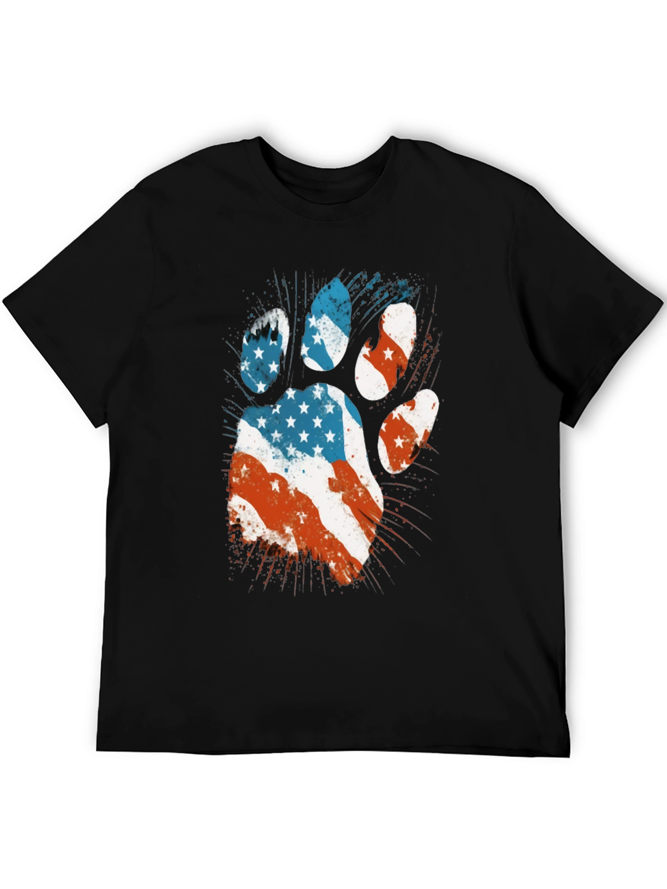American Flag Paw Print Mens Black T-Shirt
