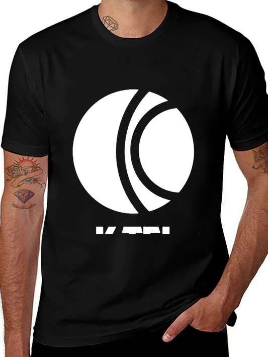 Mens Graphic Tee - White Circle Design - Black Cotton