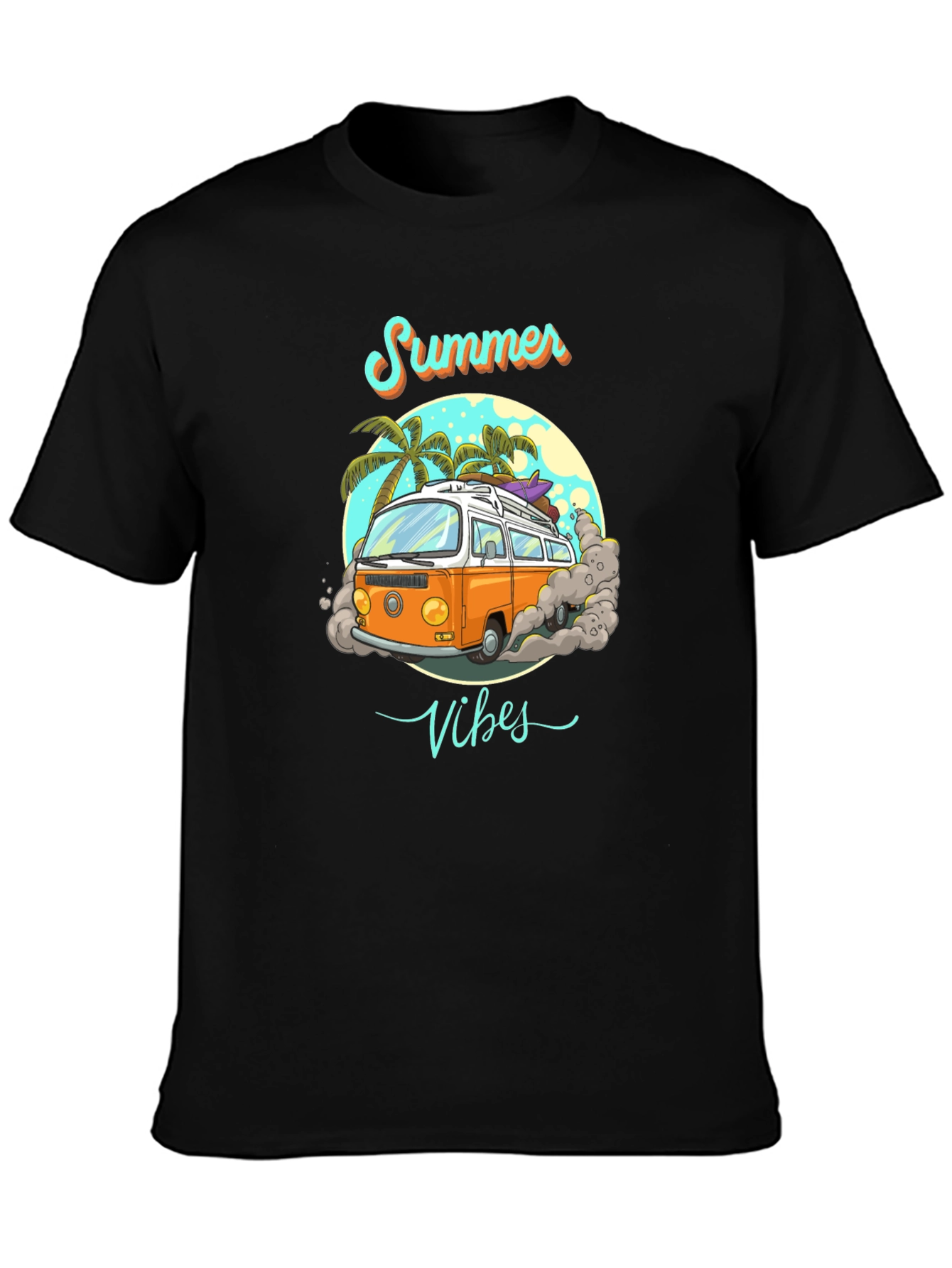 Summer Vibes Retro Van Graphic Tee - Black