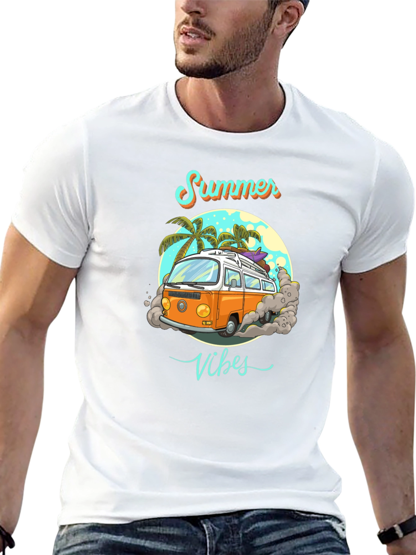 Summer Vibes Retro Van Graphic Tee - Black