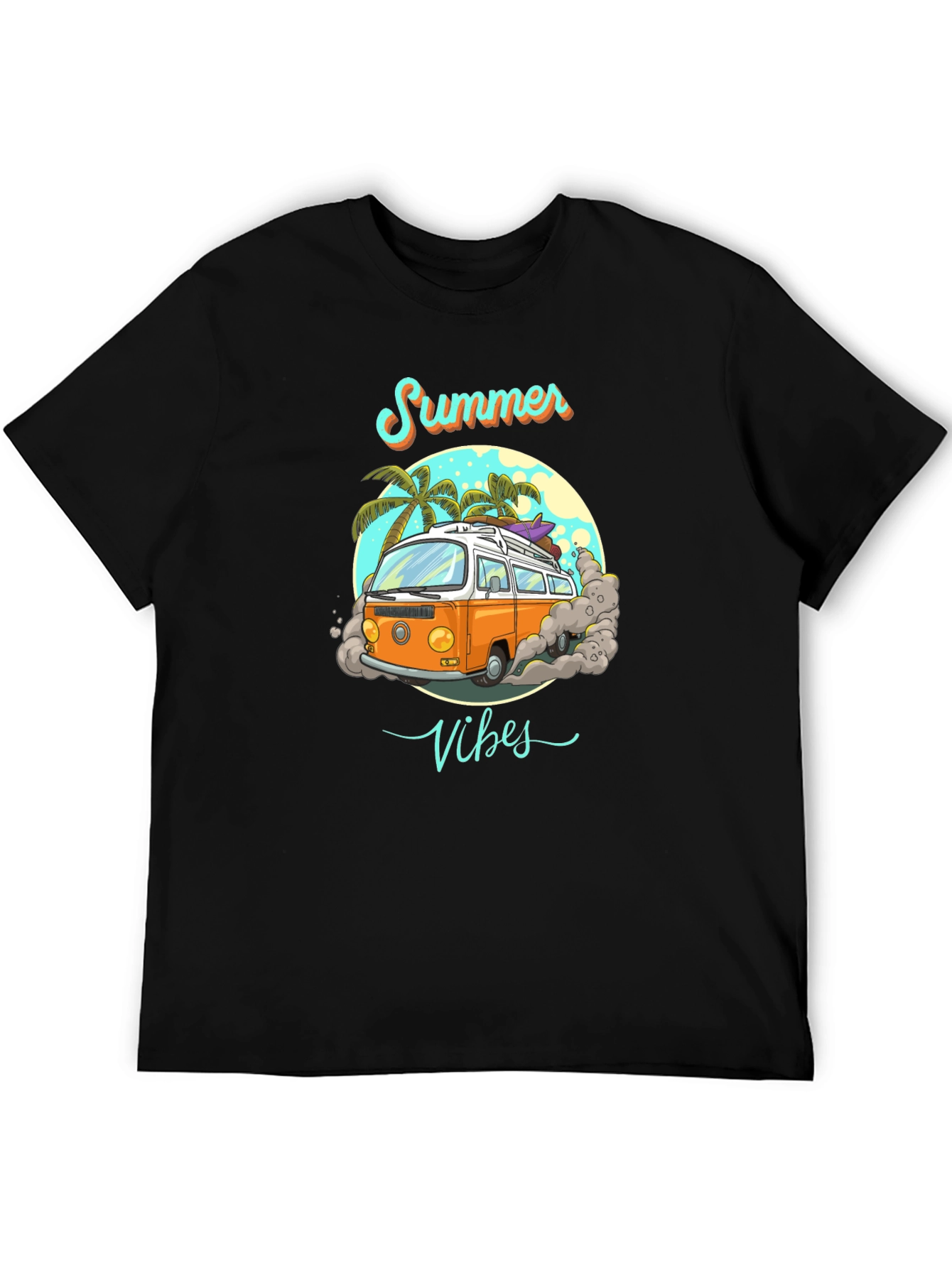 Summer Vibes Retro Van Graphic Tee - Black