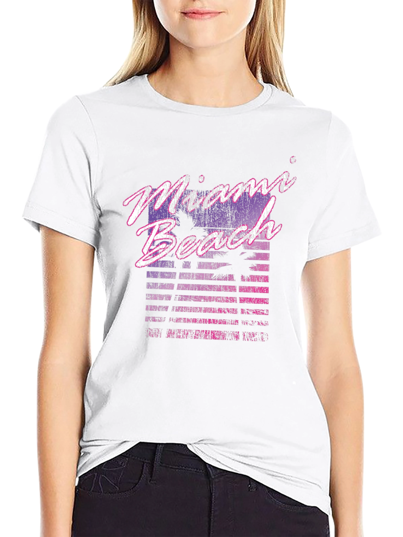 Miami Beach Retro Graphic Black T-Shirt