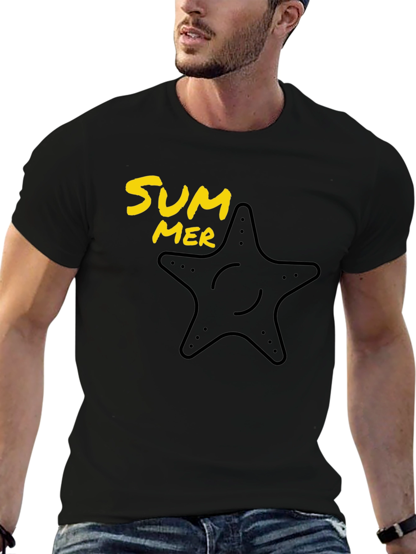 Summer Starfish Graphic Tee - Black