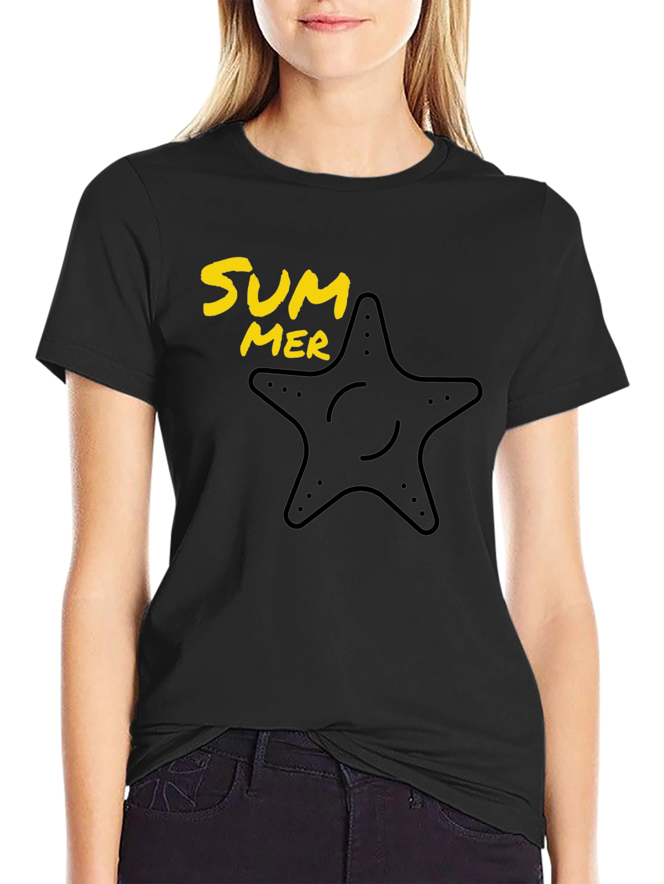 Summer Starfish Graphic Tee - Black