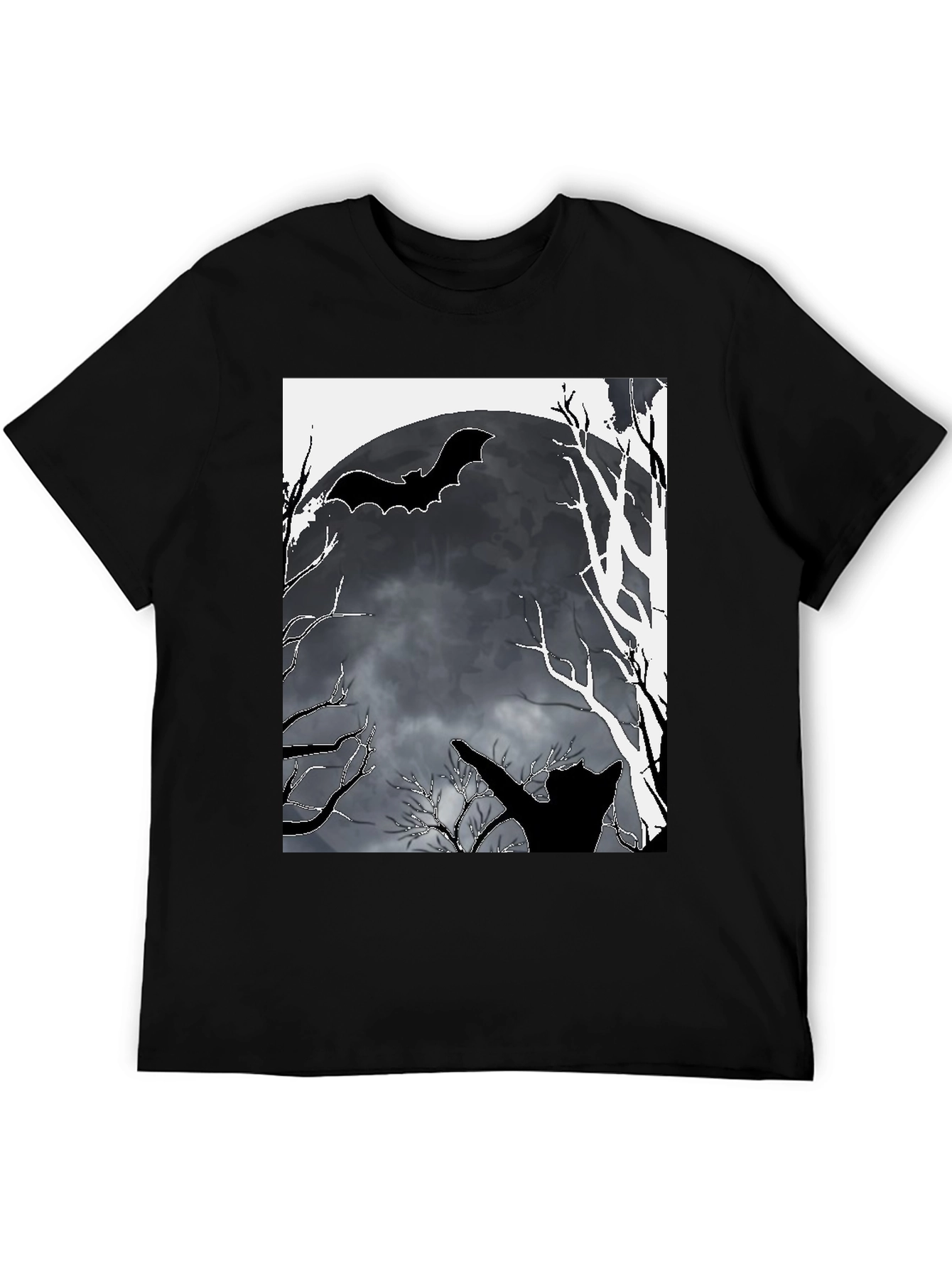 Halloween T-Shirt Bat Moon Cat Black
