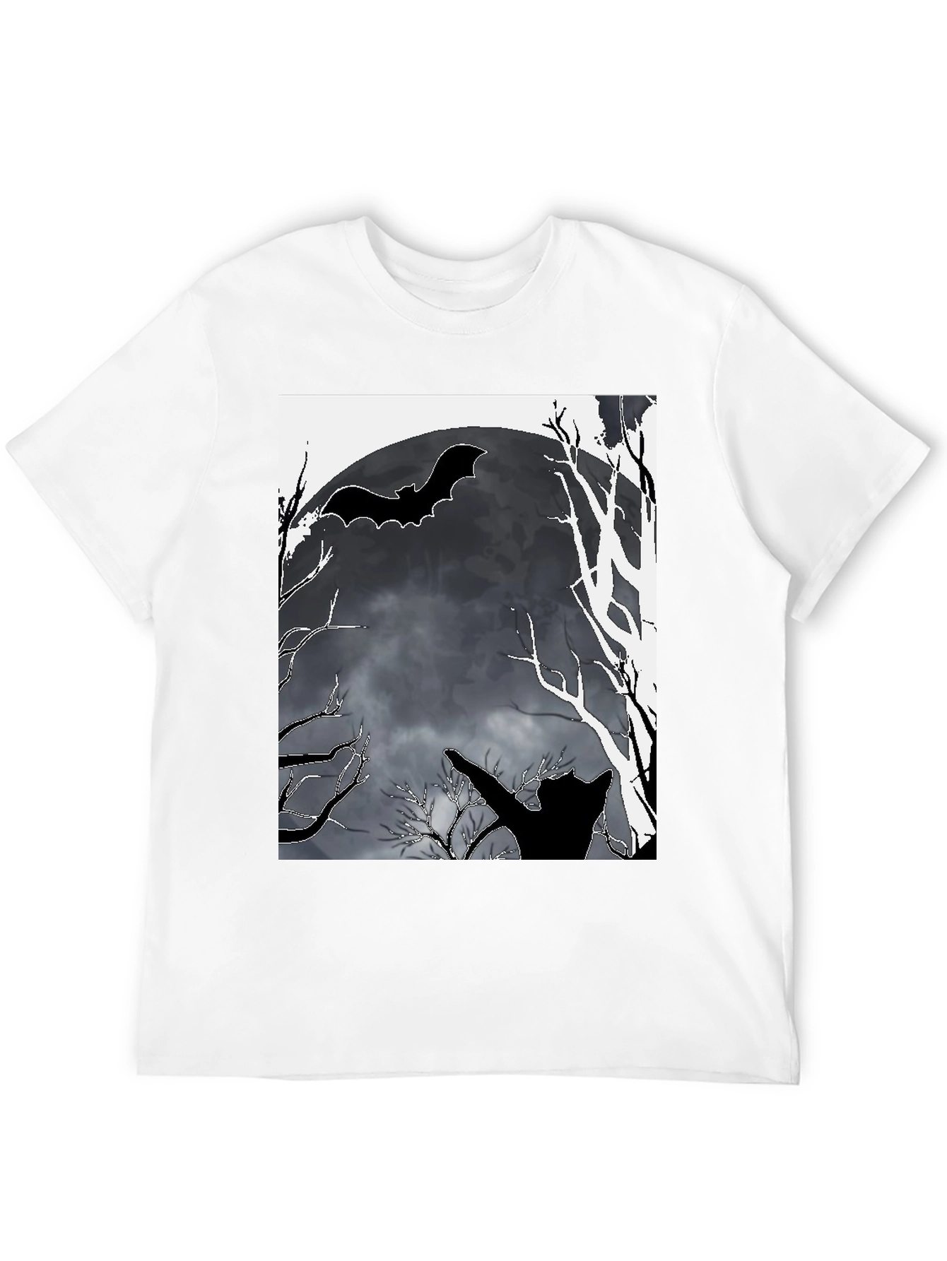 Halloween T-Shirt Bat Moon Cat Black