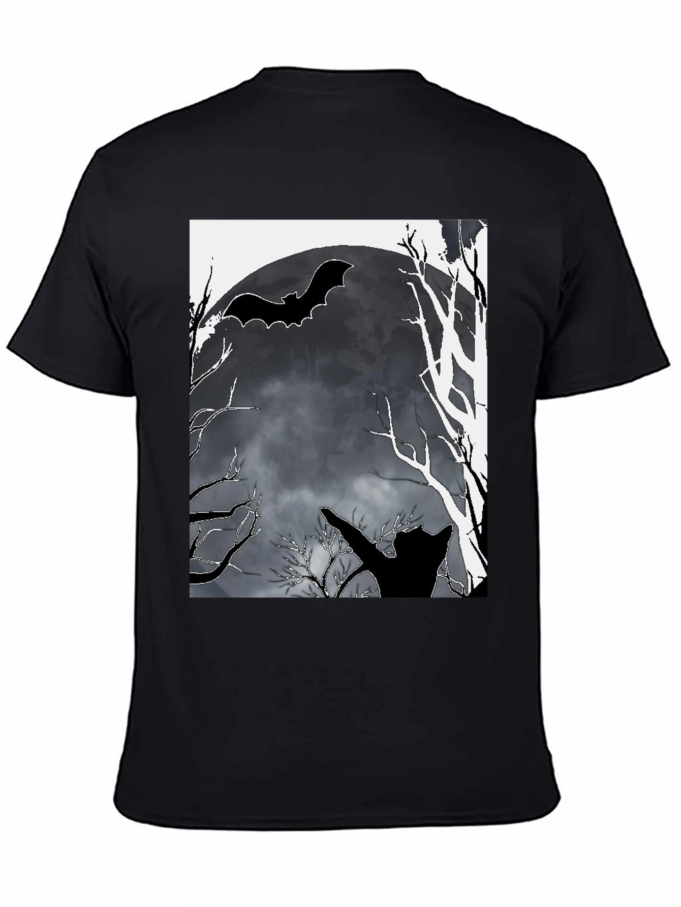 Halloween T-Shirt Bat Moon Cat Black
