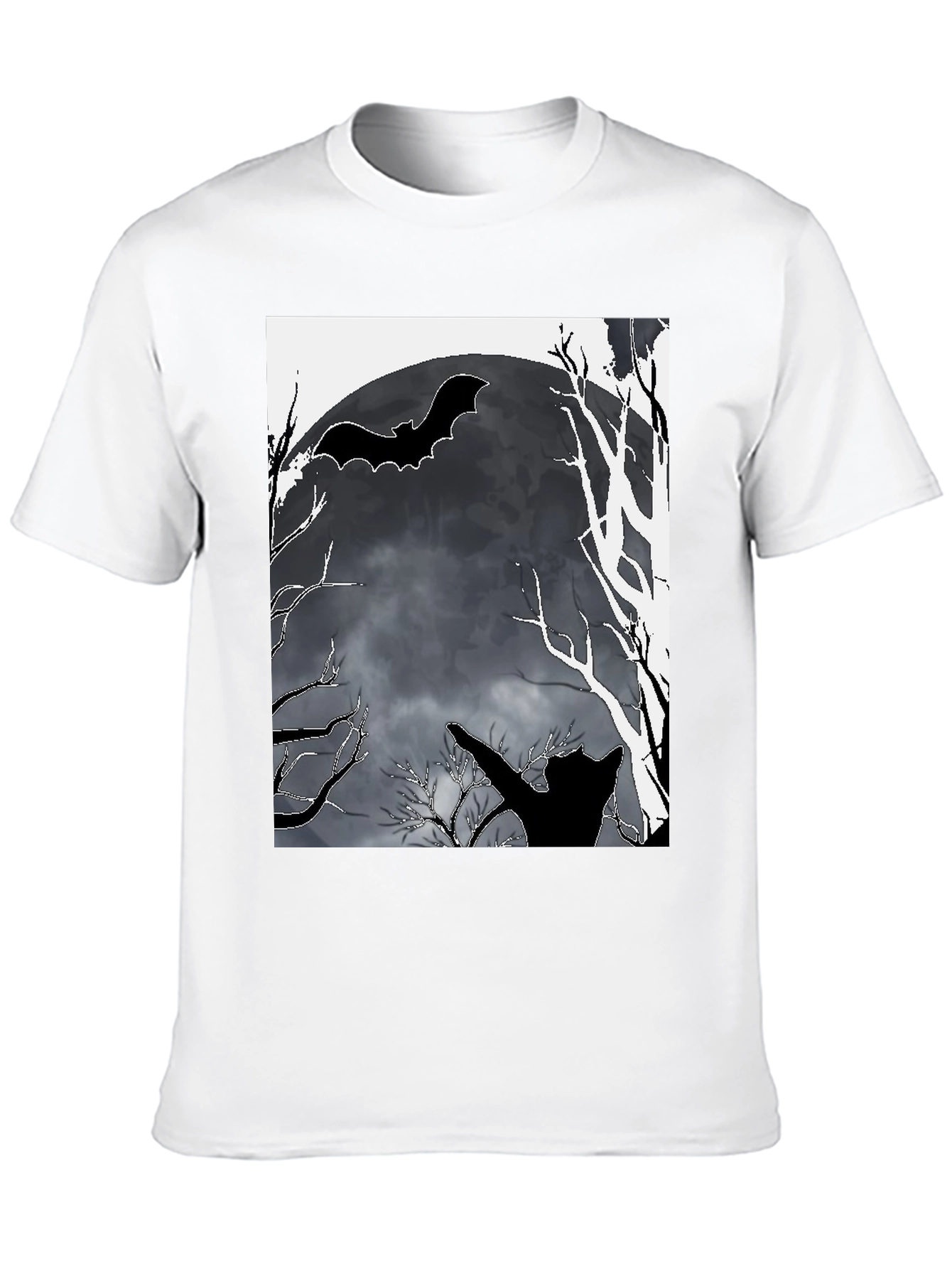 Halloween T-Shirt Bat Moon Cat Black
