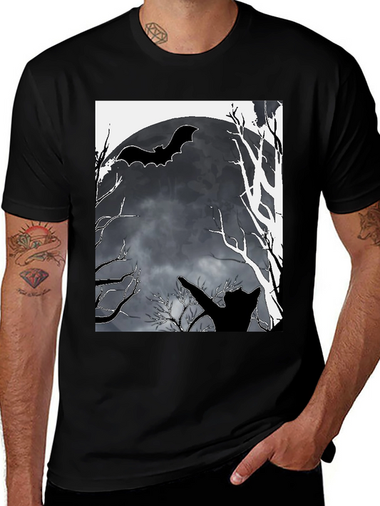 Halloween T-Shirt Bat Moon Cat Black