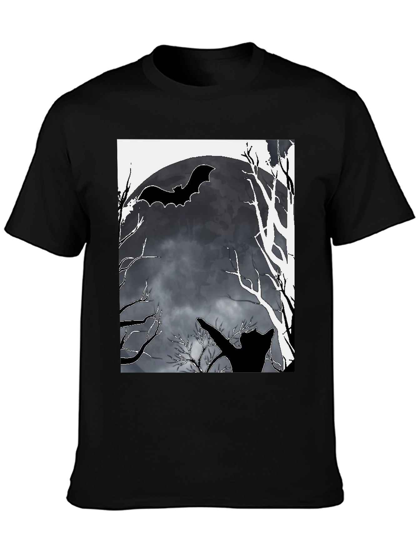 Halloween T-Shirt Bat Moon Cat Black