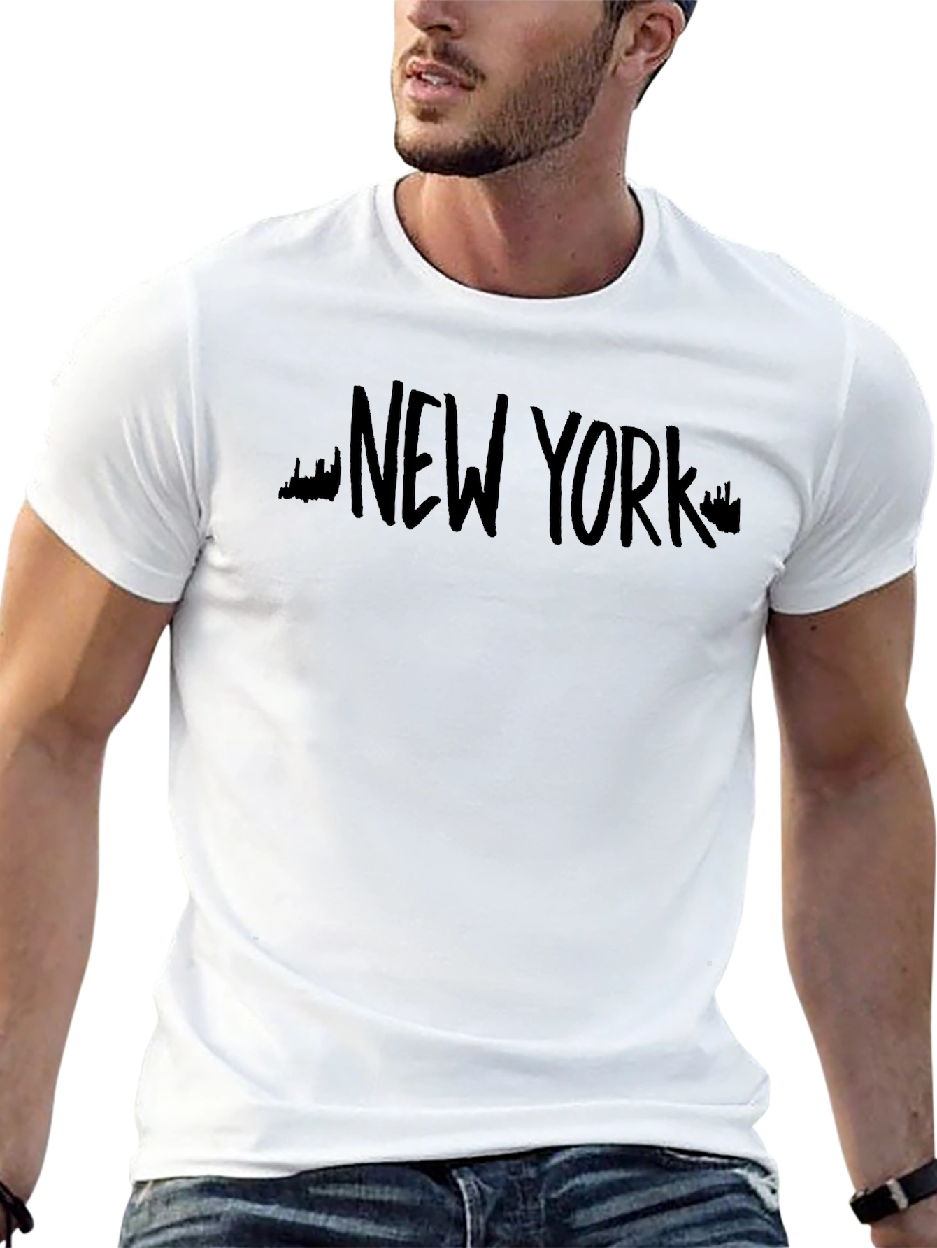 New York Skyline Mens Black Graphic T-Shirt