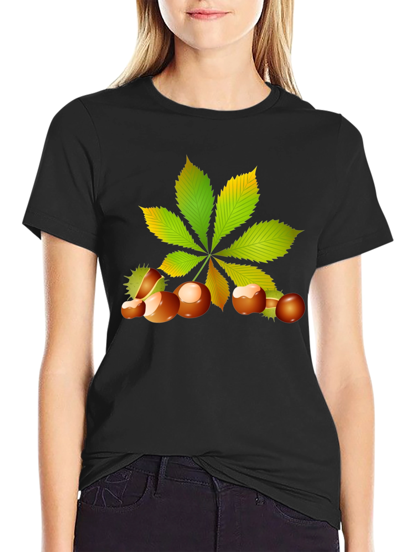 Chestnut Leaf Black Graphic Tee