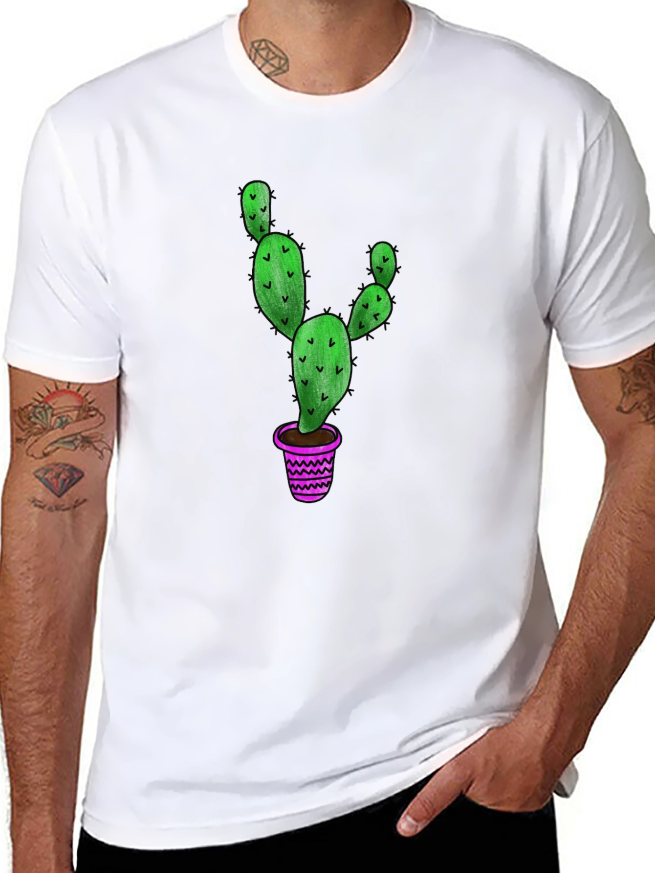 Cactus Graphic T-Shirt - Black Cotton Blend Casual Tee