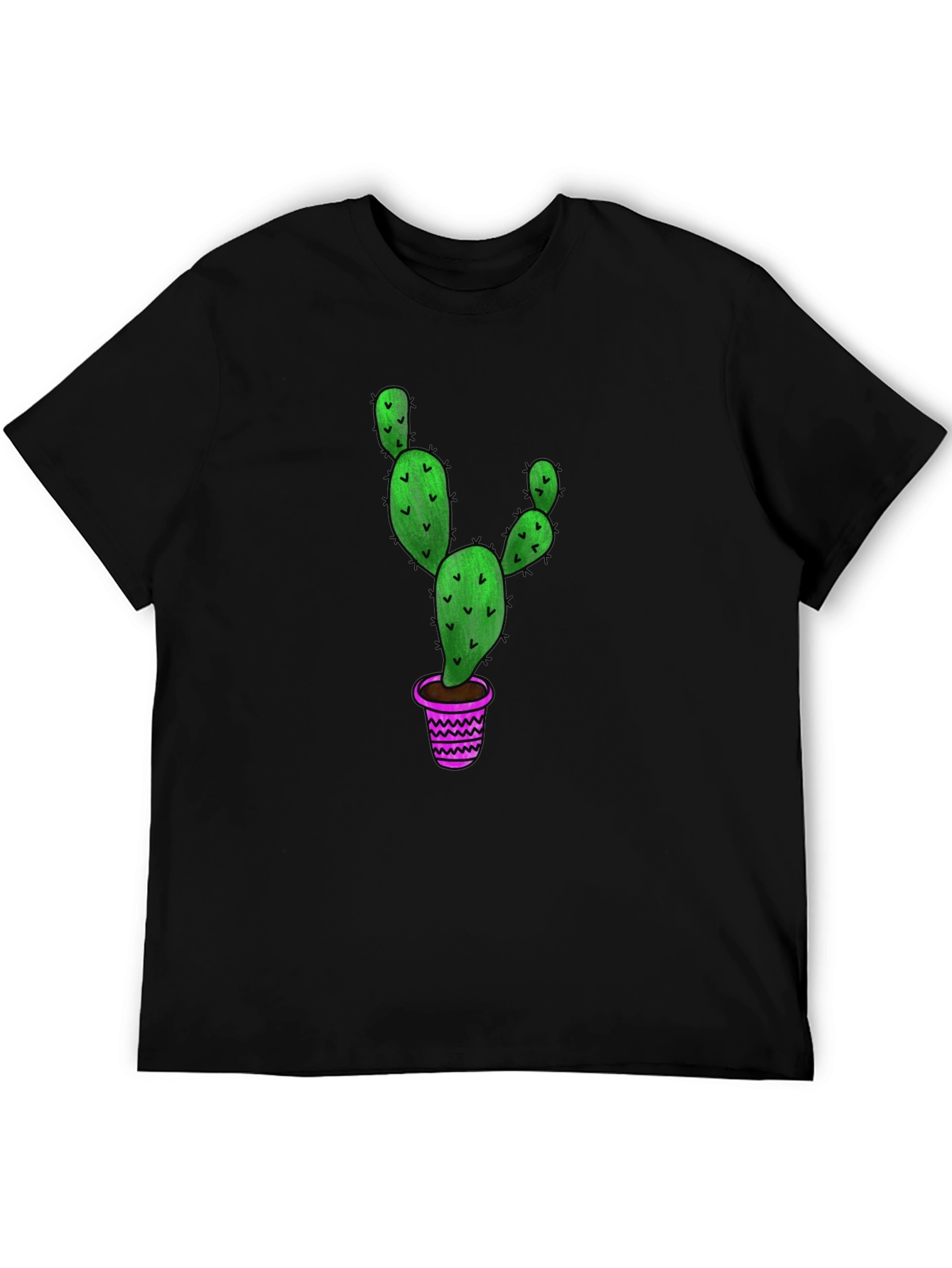 Cactus Graphic T-Shirt - Black Cotton Blend Casual Tee