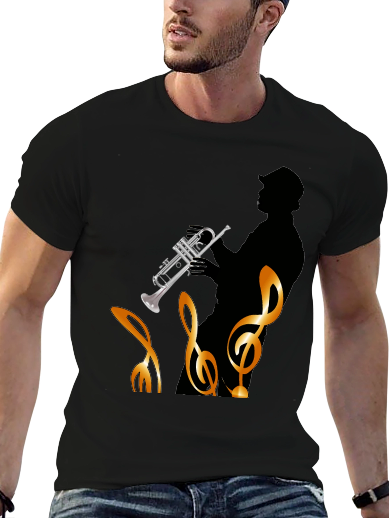 Jazz Player Graphic Tee - Black Cotton T-Shirt