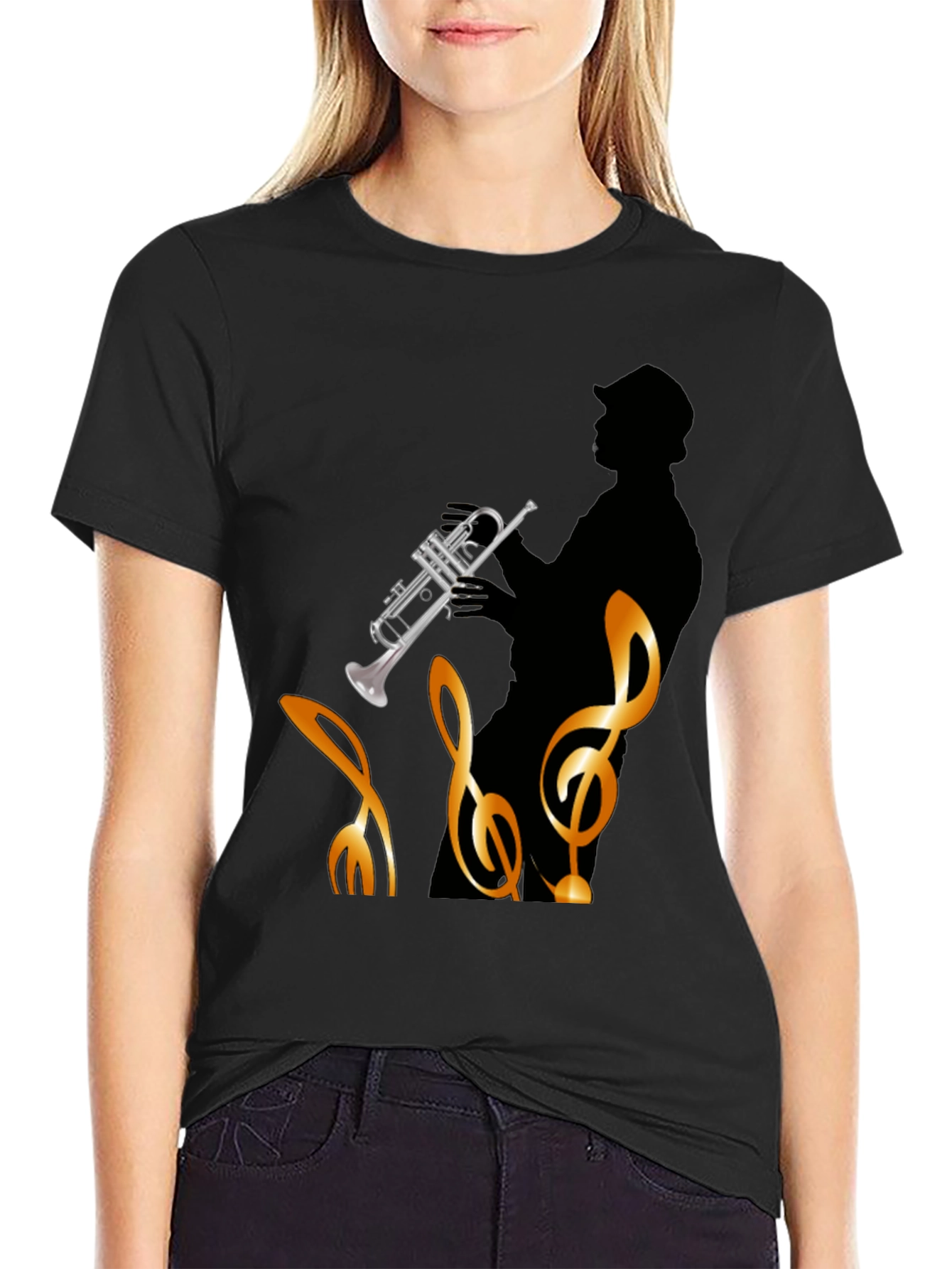 Jazz Player Graphic Tee - Black Cotton T-Shirt