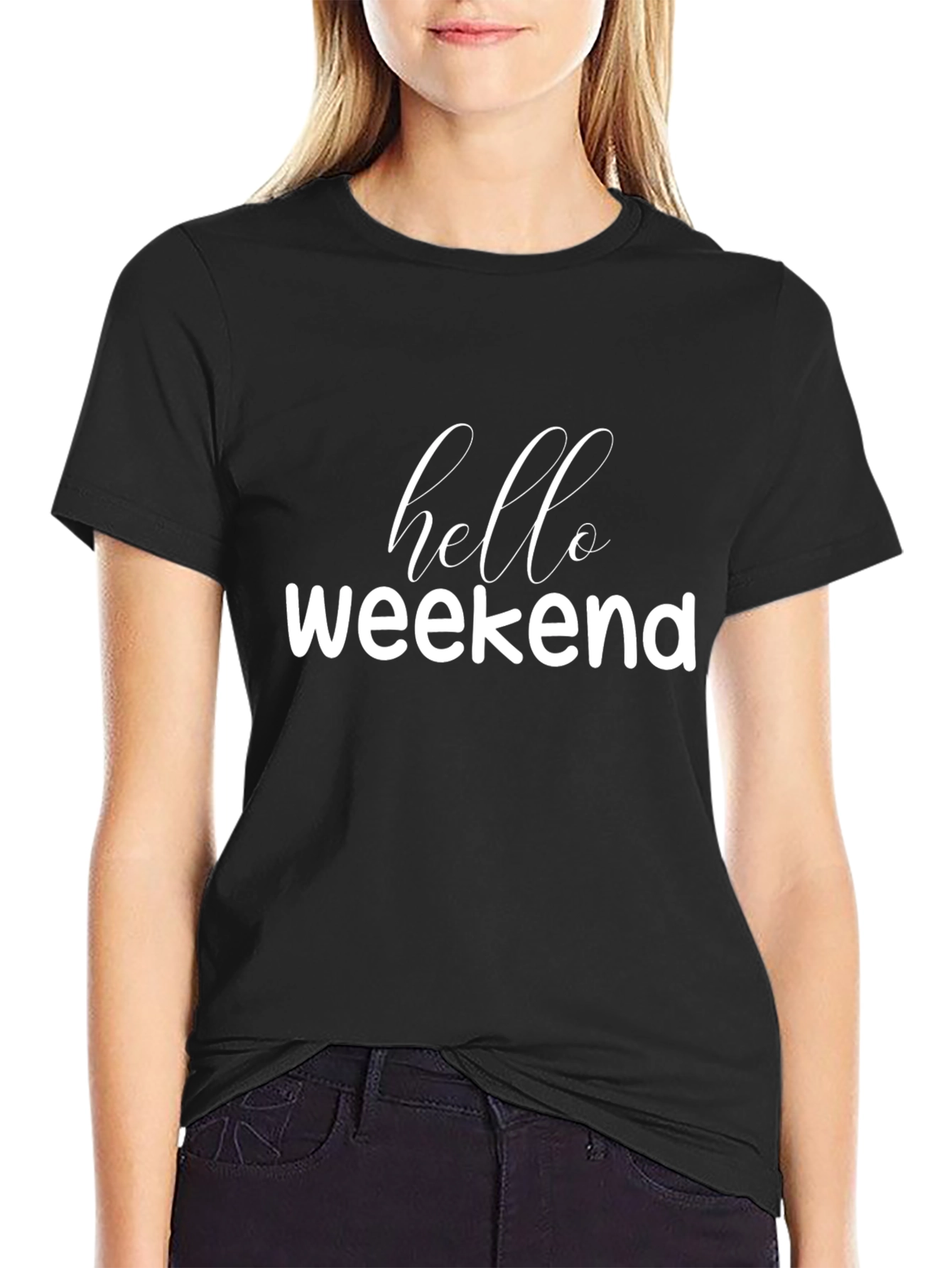 Hello Weekend Black Graphic Tee