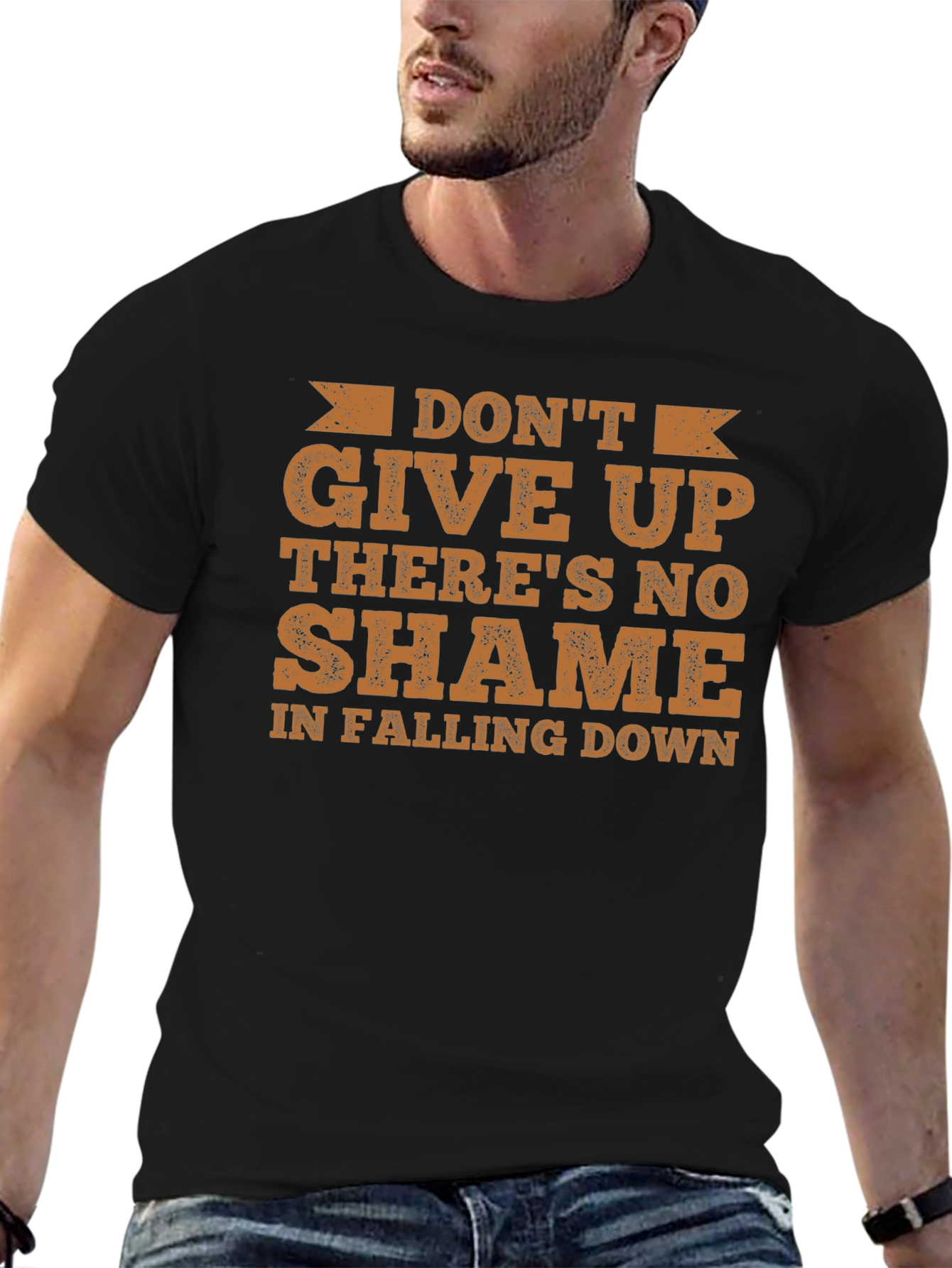 Dont Give Up Graphic Tee - Black Cotton T-Shirt