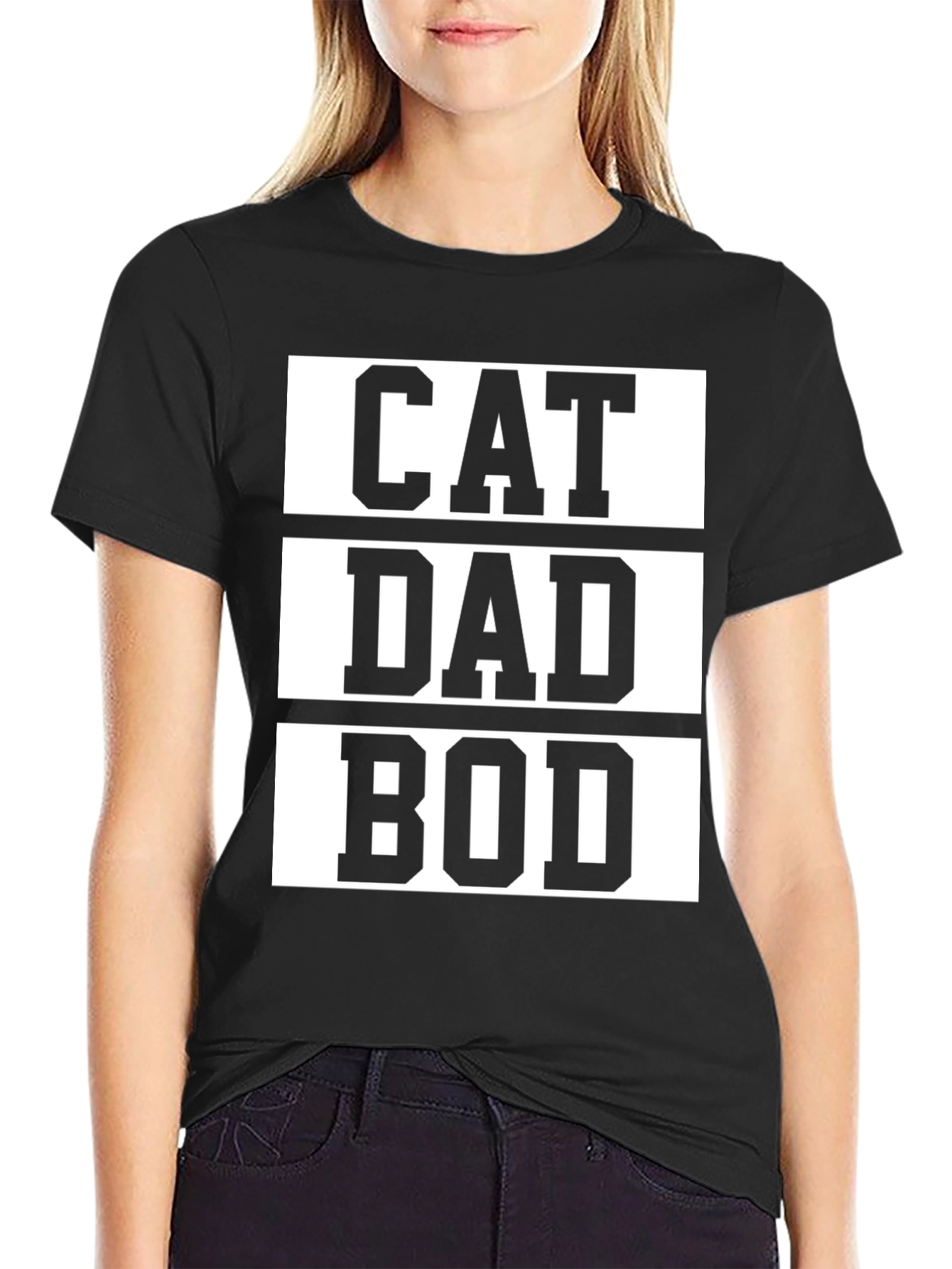 Cat Dad Bod Graphic Tee - Black Cotton T-Shirt