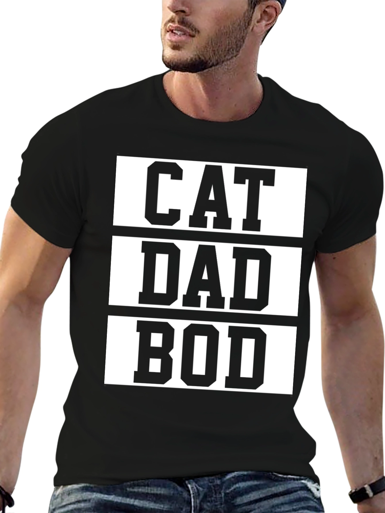 Cat Dad Bod Graphic Tee - Black Cotton T-Shirt