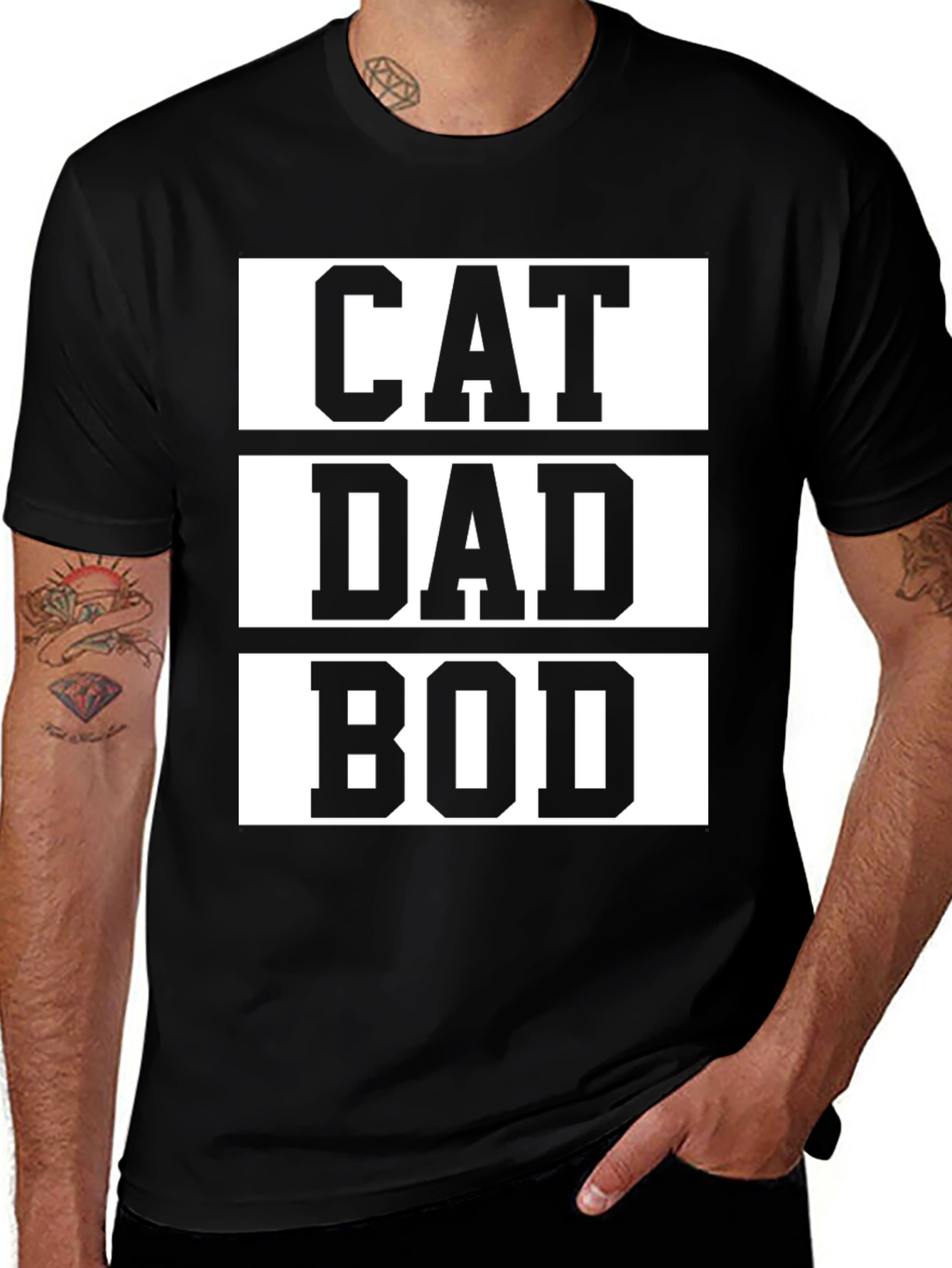 Cat Dad Bod Graphic Tee - Black Cotton T-Shirt