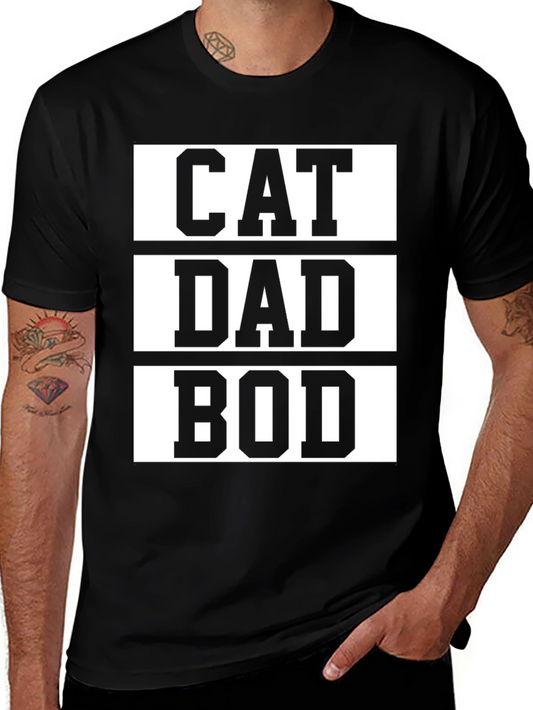 Cat Dad Bod Graphic Tee - Black Cotton T-Shirt