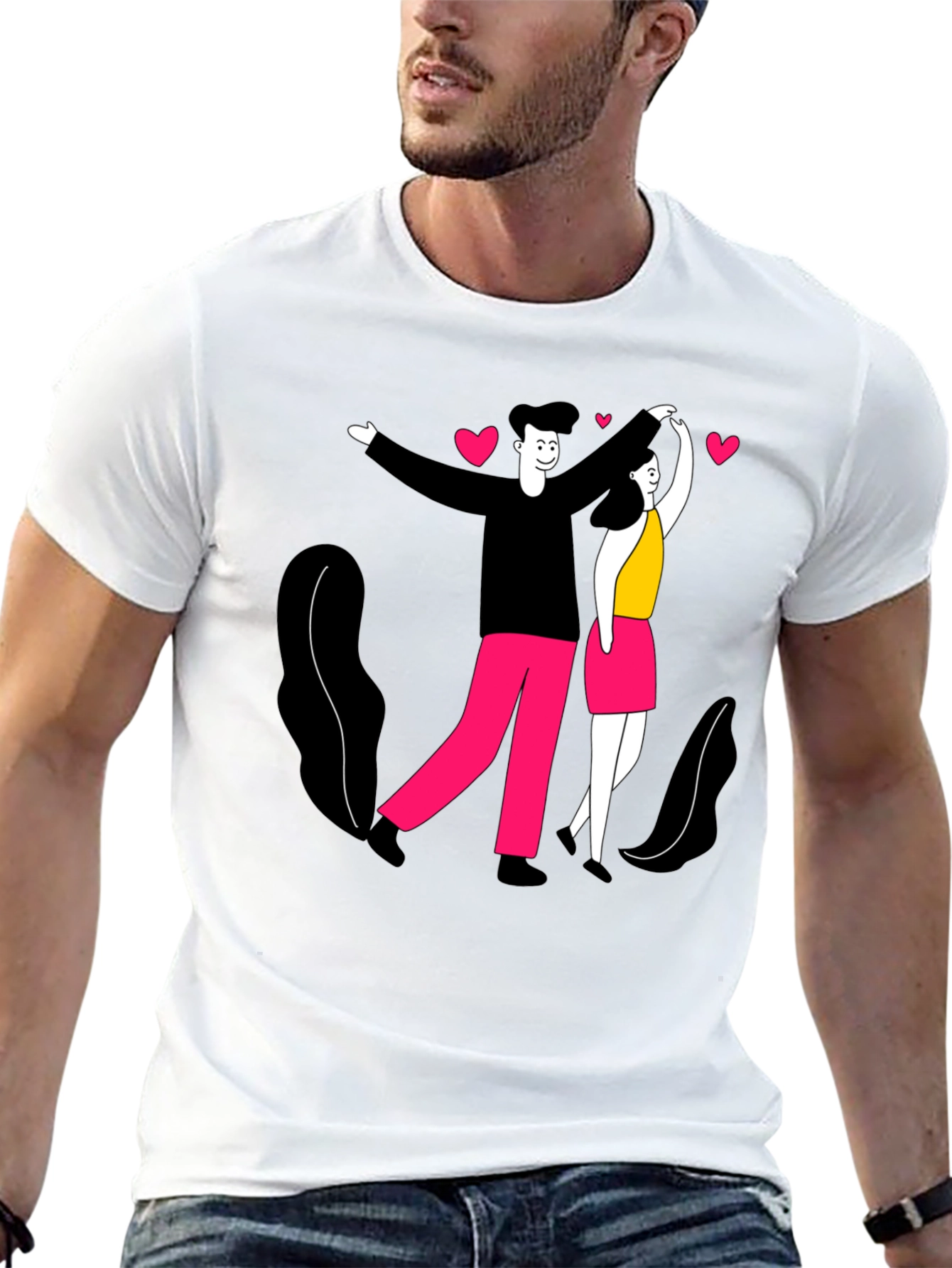Romantic Couple Graphic Tee - Black